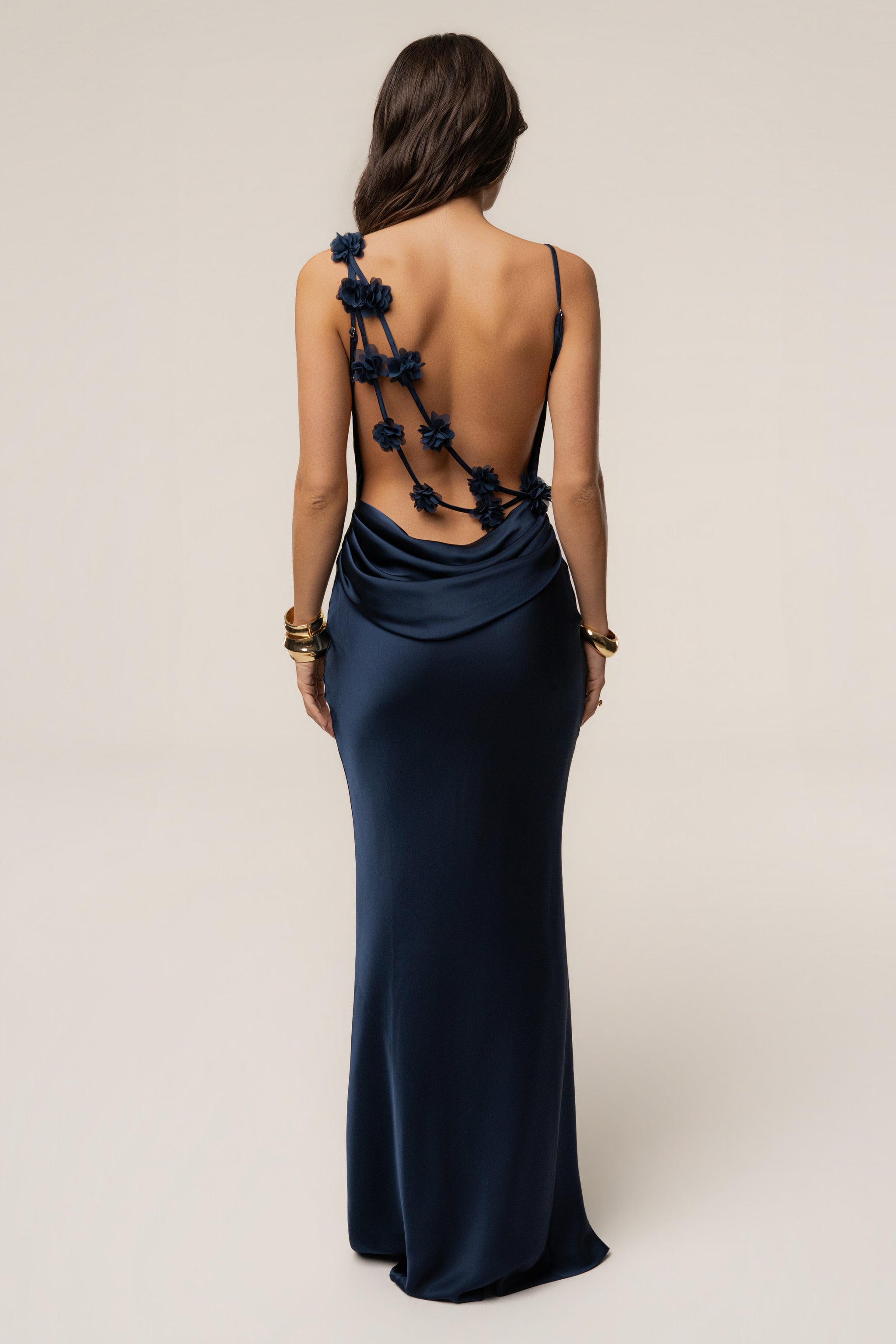 Navy Down The Aisle Satin Gown