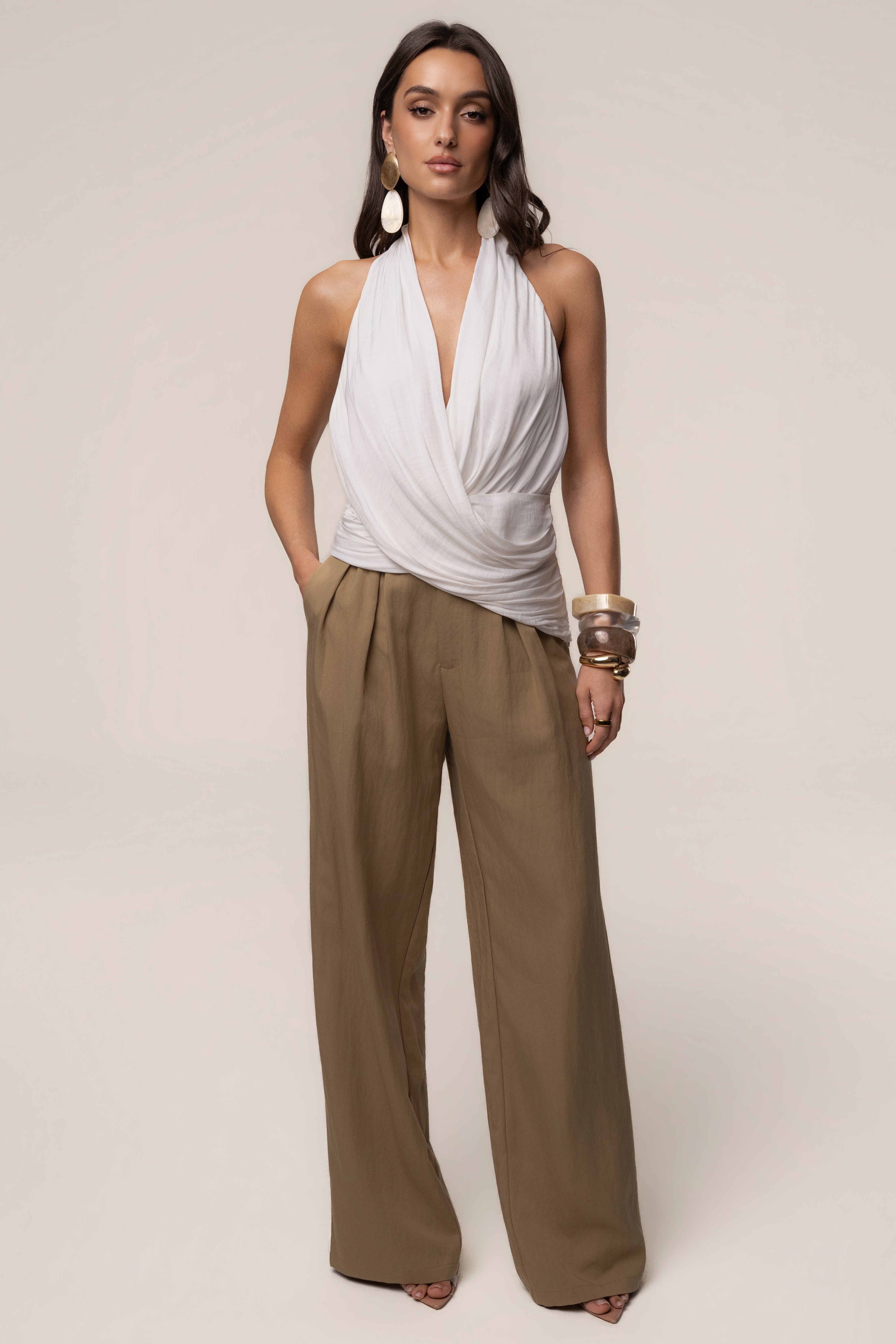 Ivory Villa Draped Halter Top - JLUXLABEL