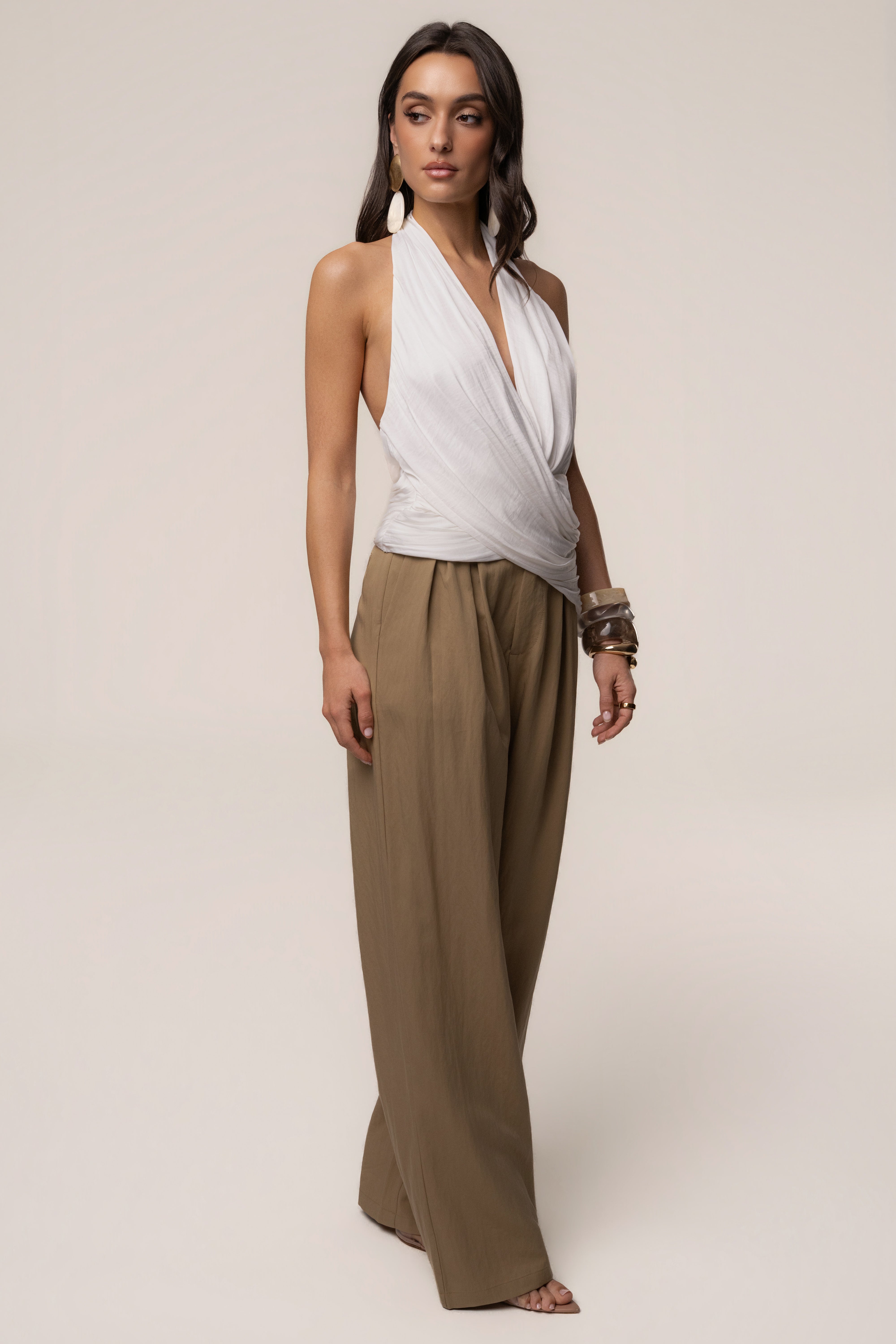 Ivory Villa Draped Halter Top - JLUXLABEL