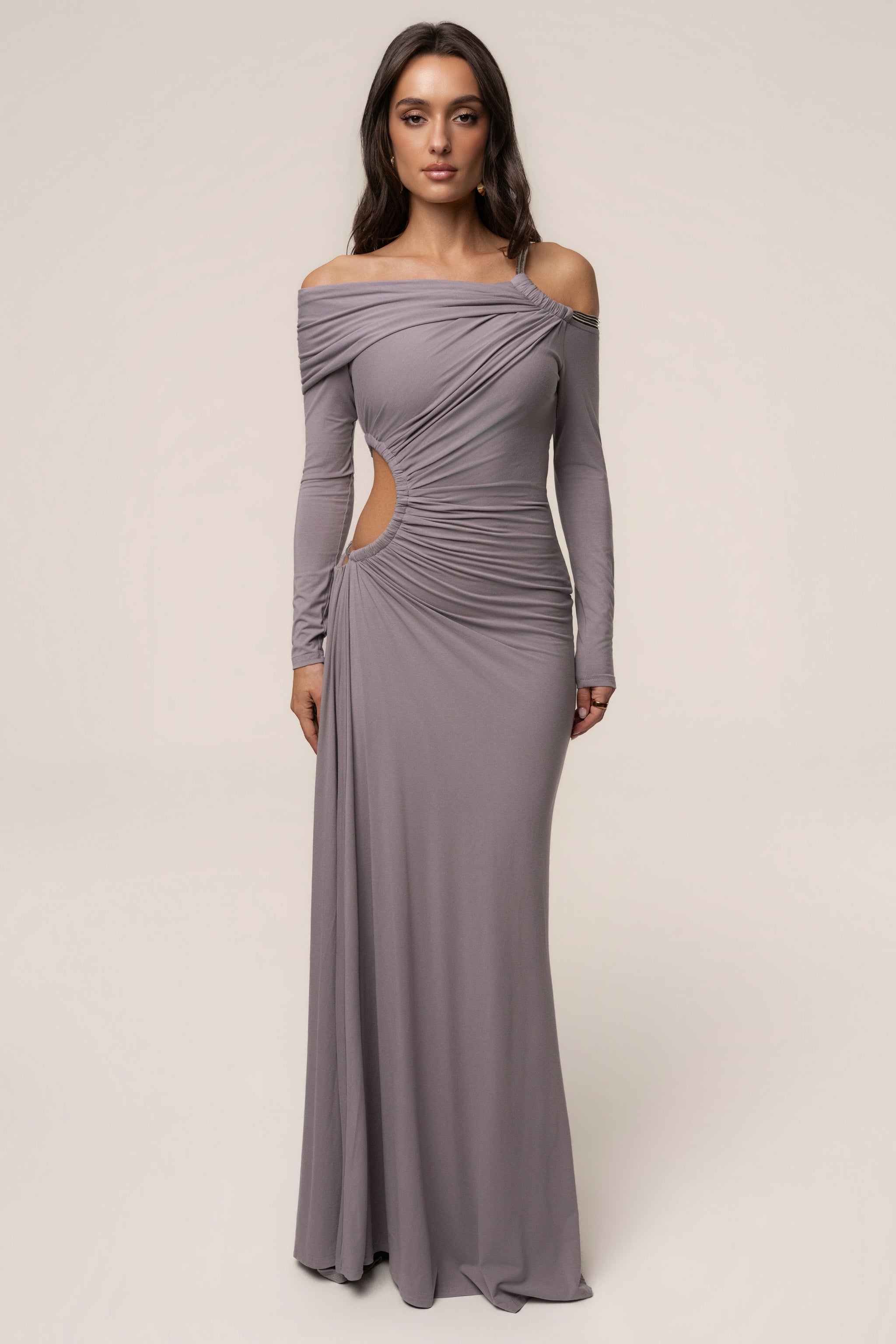 maxi dress gray Grey Gilded Grace This integrated belt allows Veil Bridal Gown Nordstrom Size:EU 38 / US 7.5 - 8 long red maxi dress