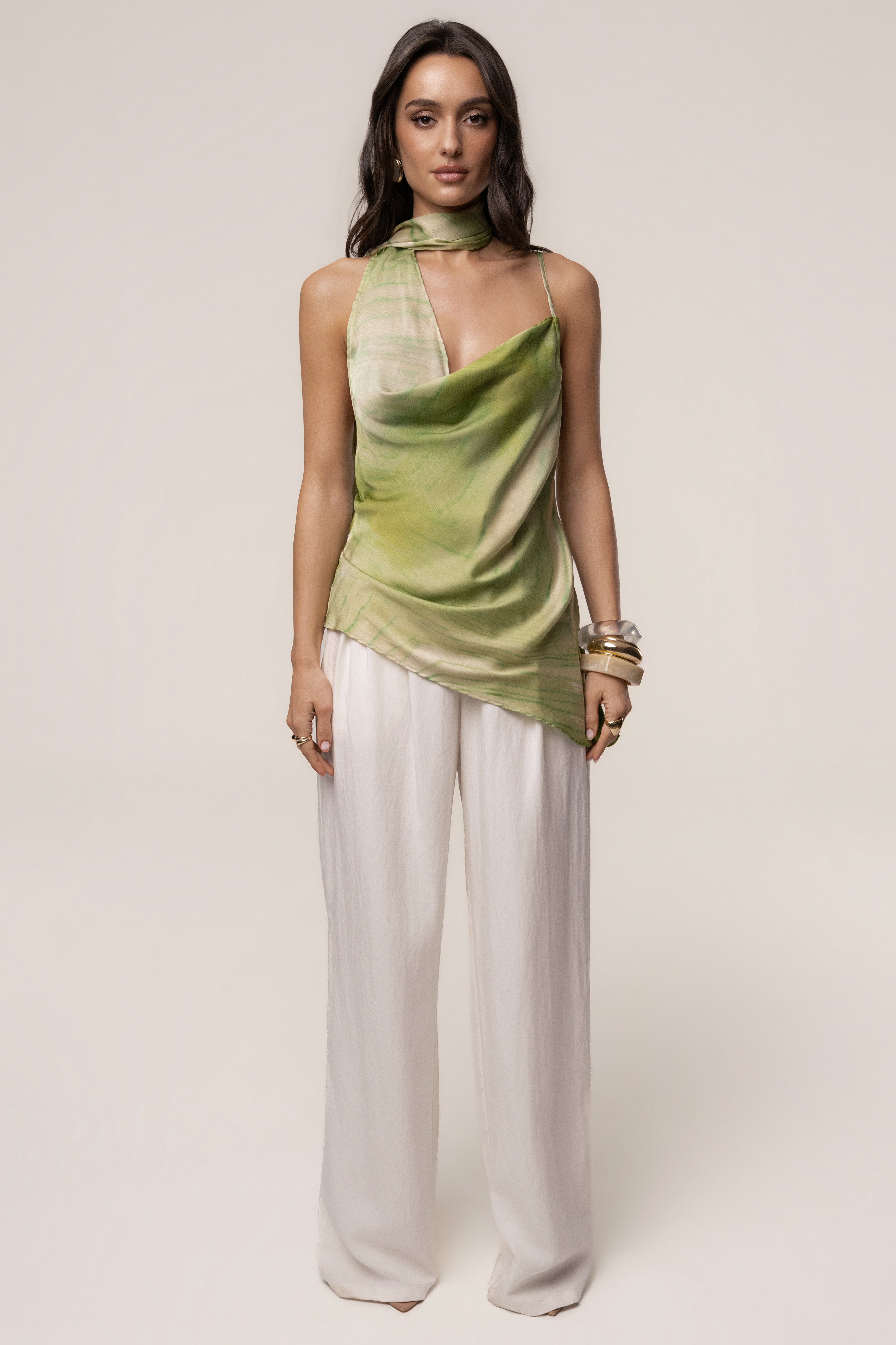 Green Print Selene Asymmetrical Top - JLUXLABEL