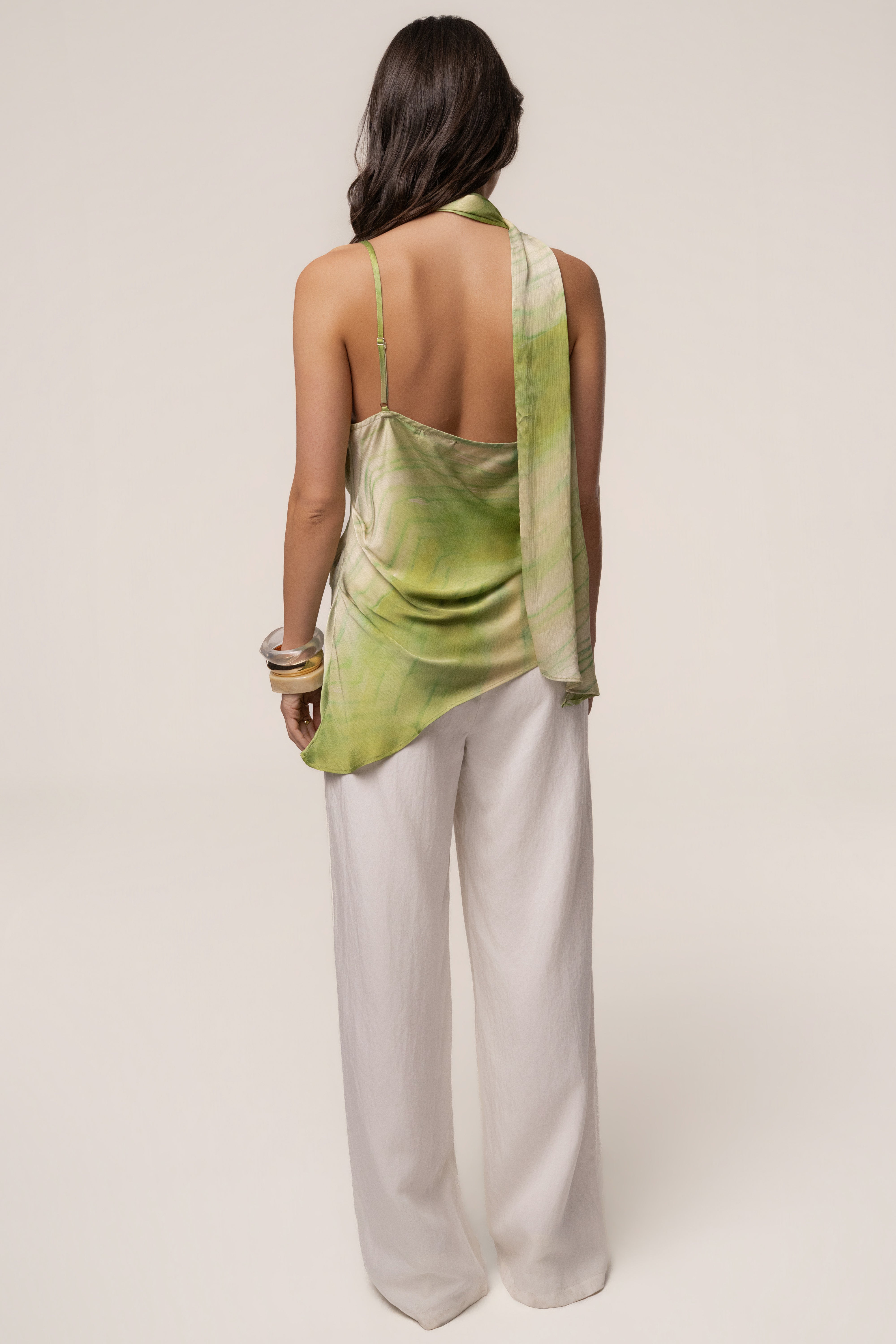 Green Print Selene Asymmetrical Top - JLUXLABEL