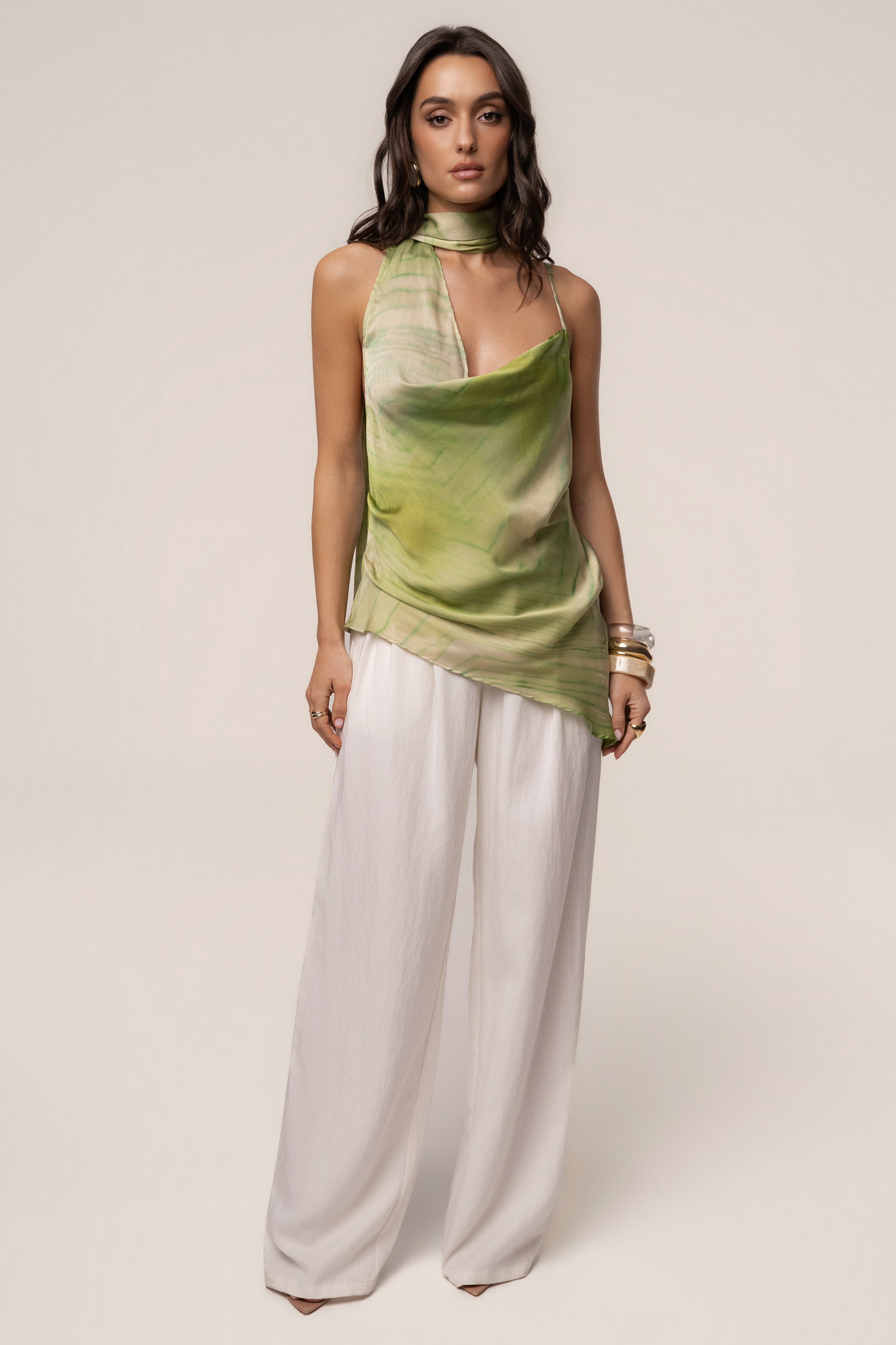 Green Print Selene Asymmetrical Top - JLUXLABEL