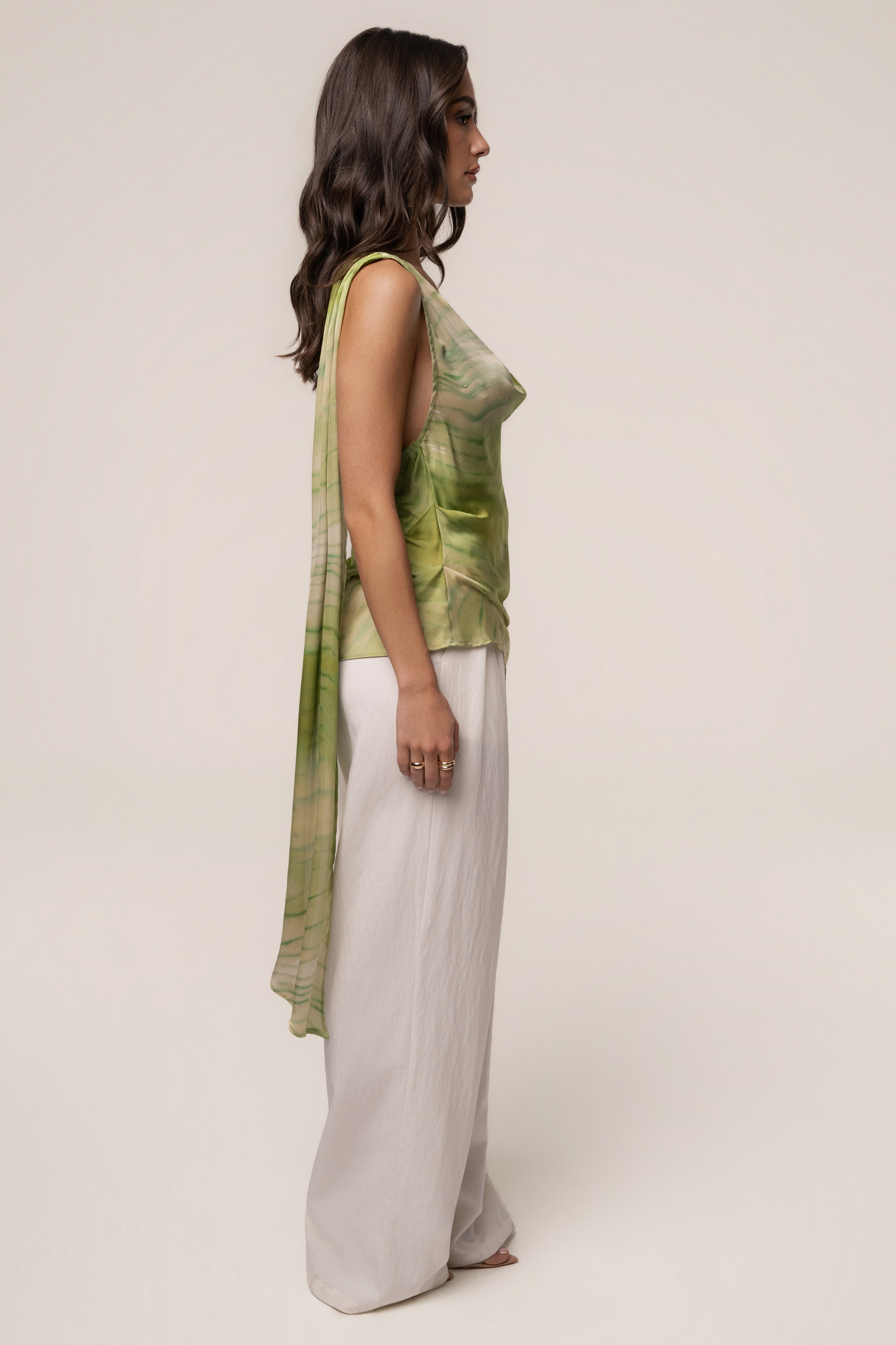 Green Print Selene Asymmetrical Top - JLUXLABEL