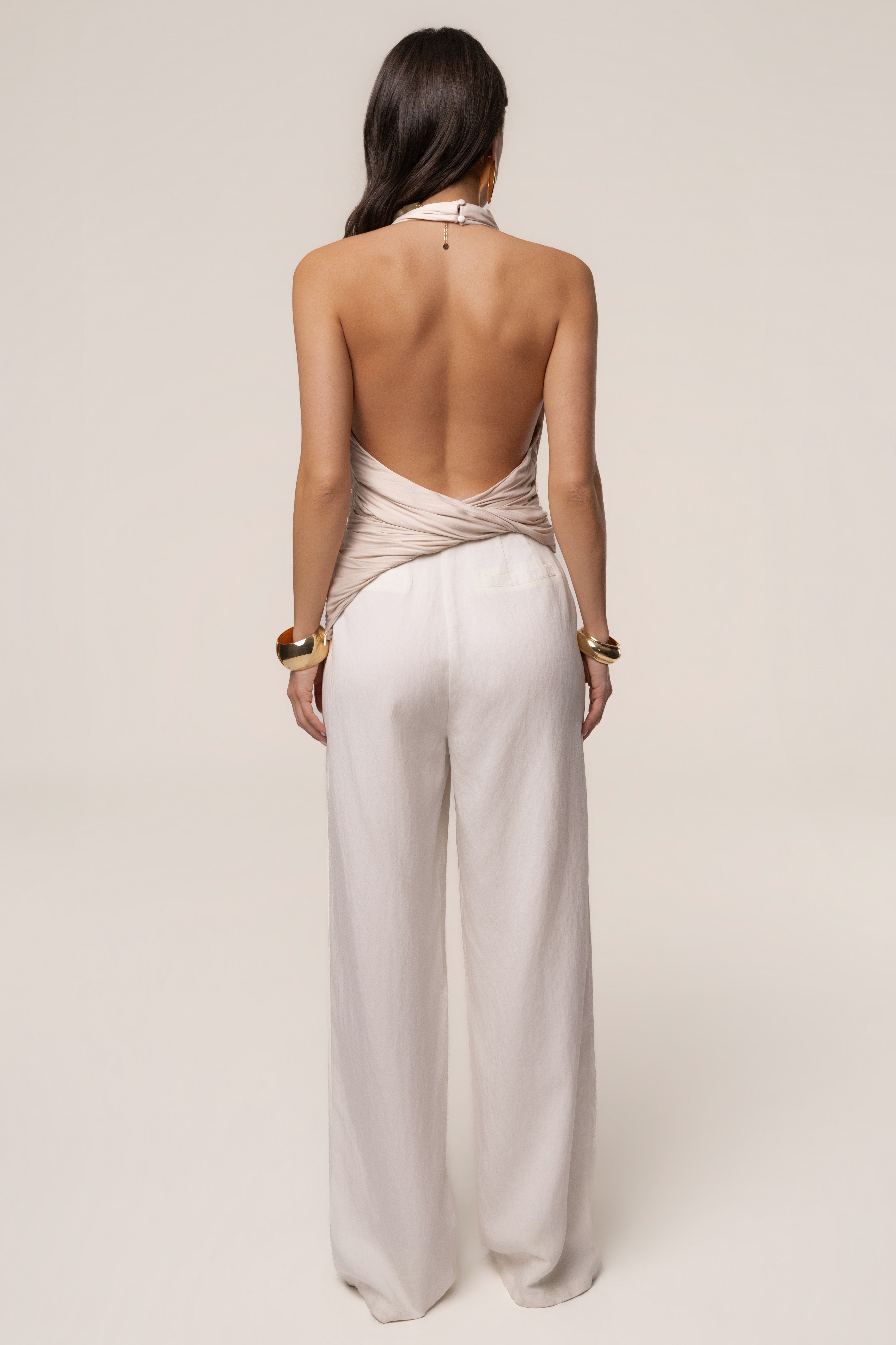 Beige Villa Draped Halter Top - JLUXLABEL