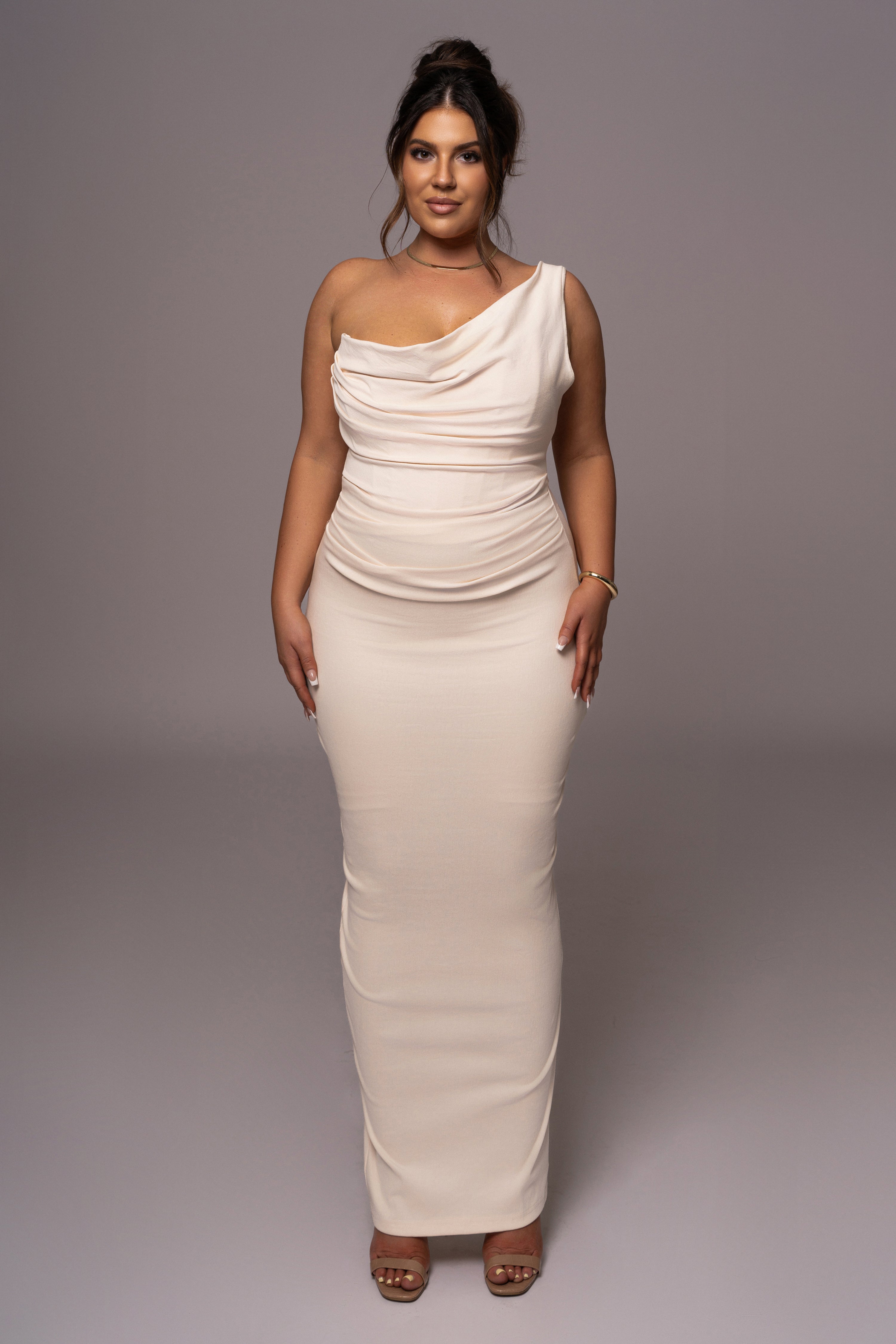 Buttercream Denim Krishna One Shoulder Maxi Dress - JLUXLABEL