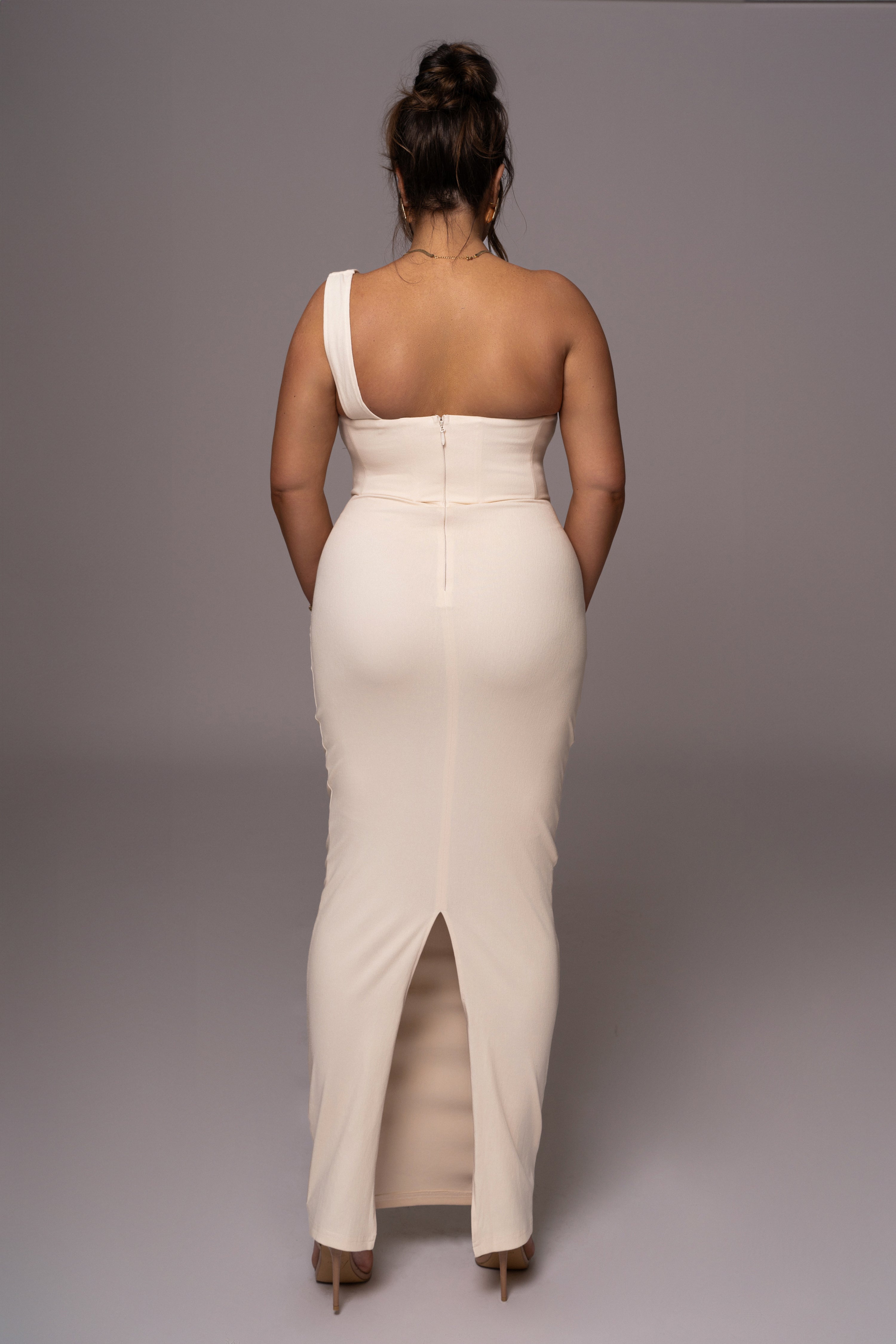 Buttercream Denim Krishna One Shoulder Maxi Dress - JLUXLABEL