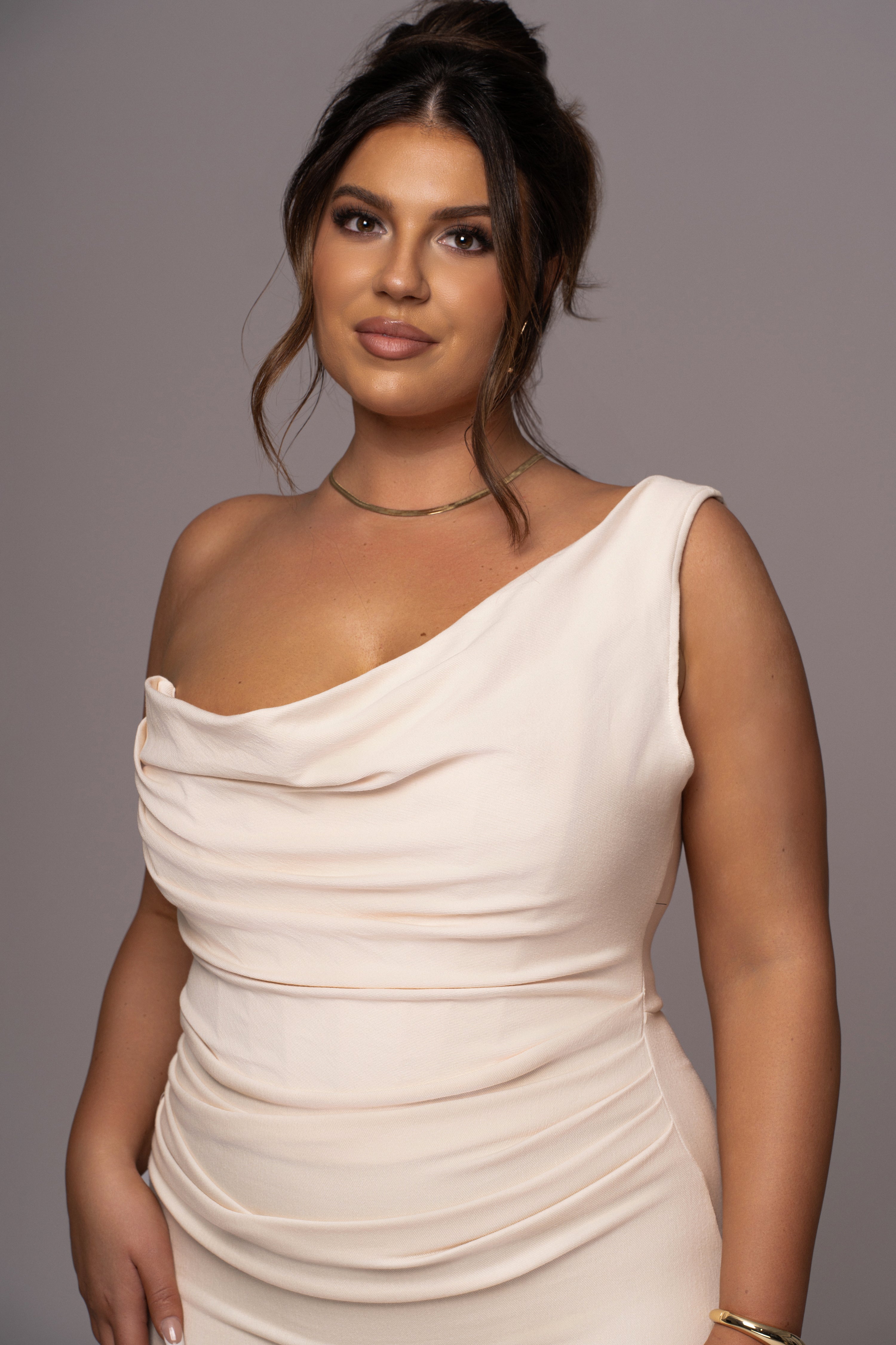 Buttercream Denim Krishna One Shoulder Maxi Dress - JLUXLABEL