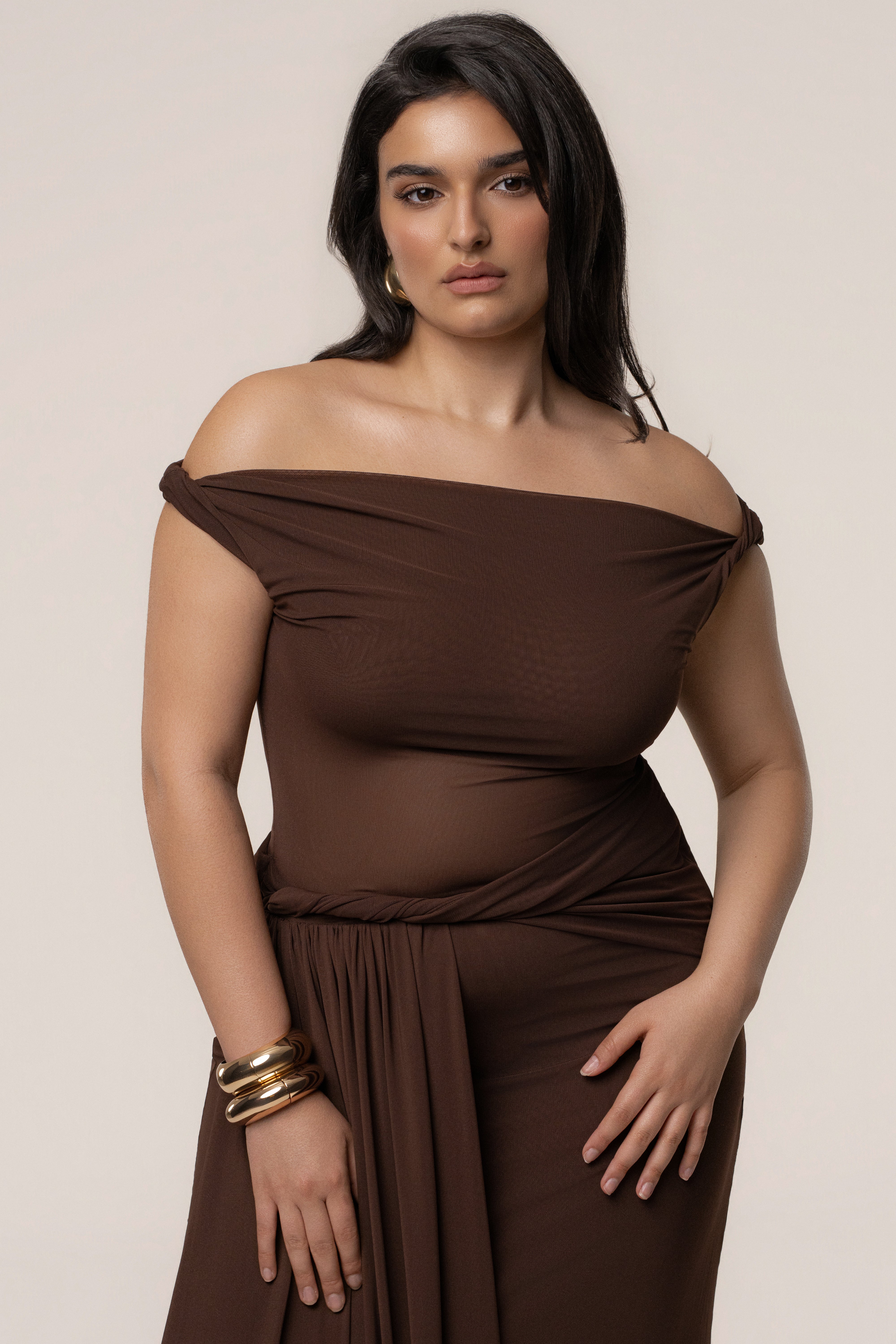 Brown Serenity Drape Gown - JLUXLABEL