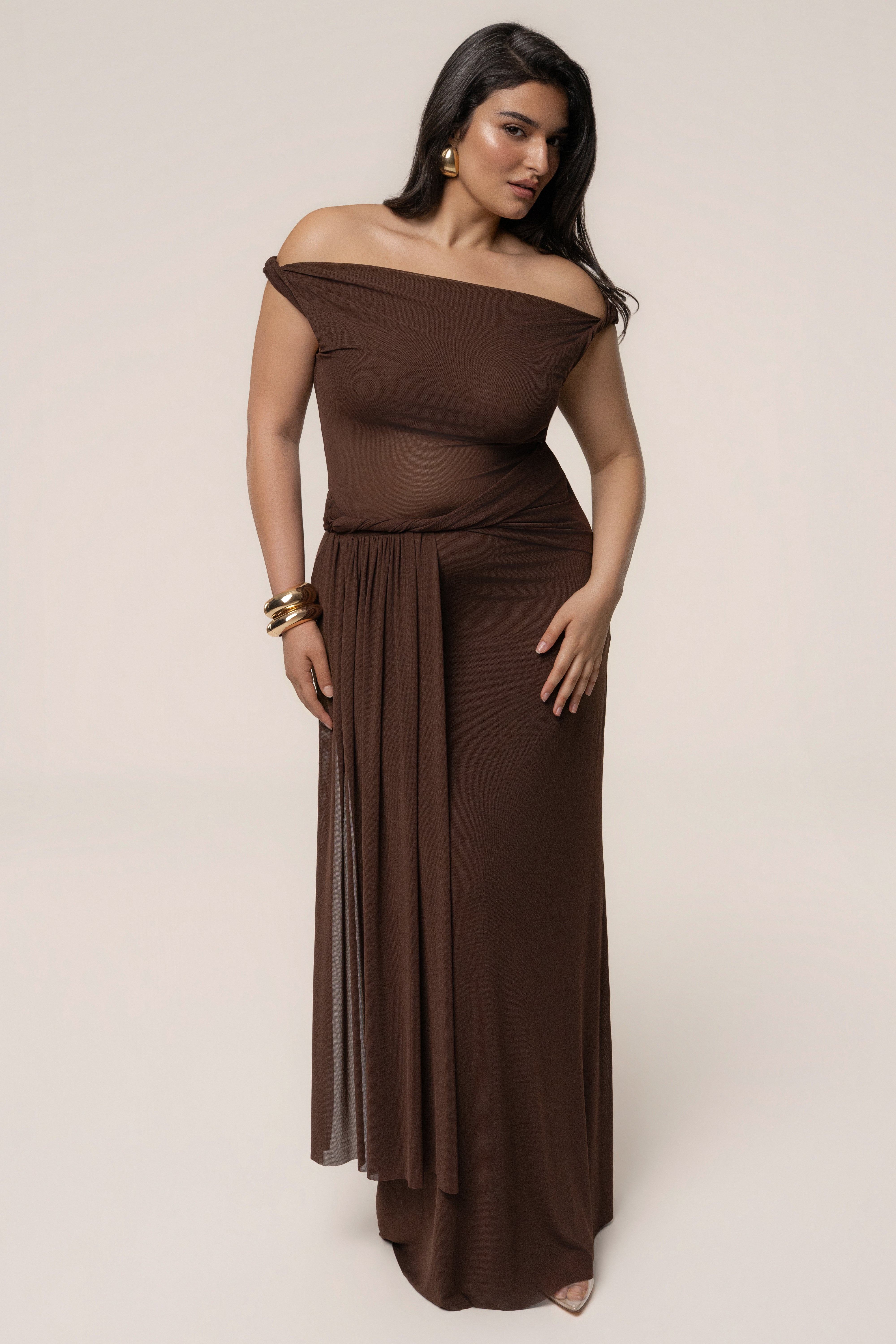 Brown Serenity Drape Gown - JLUXLABEL