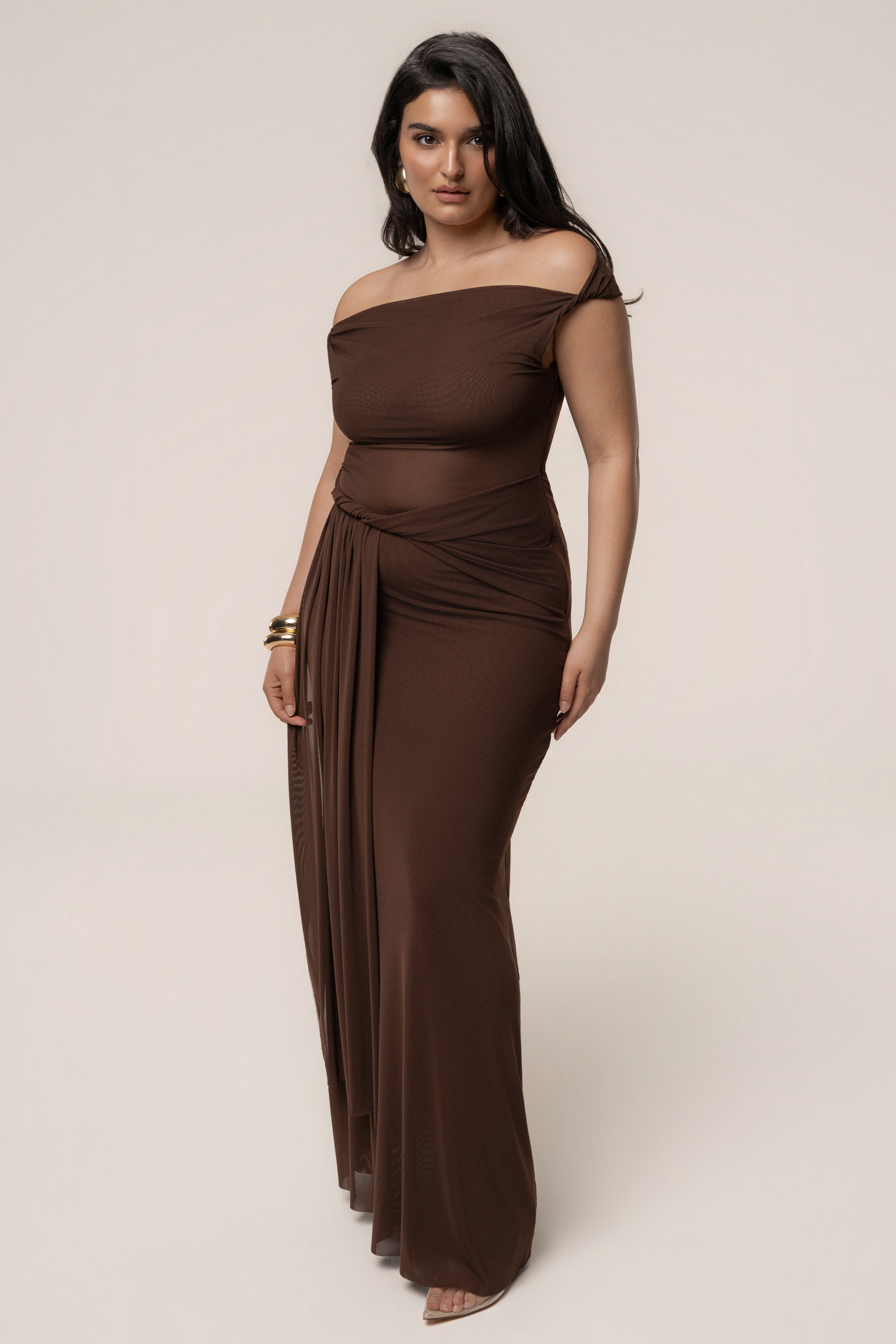 Brown Serenity Drape Gown - JLUXLABEL