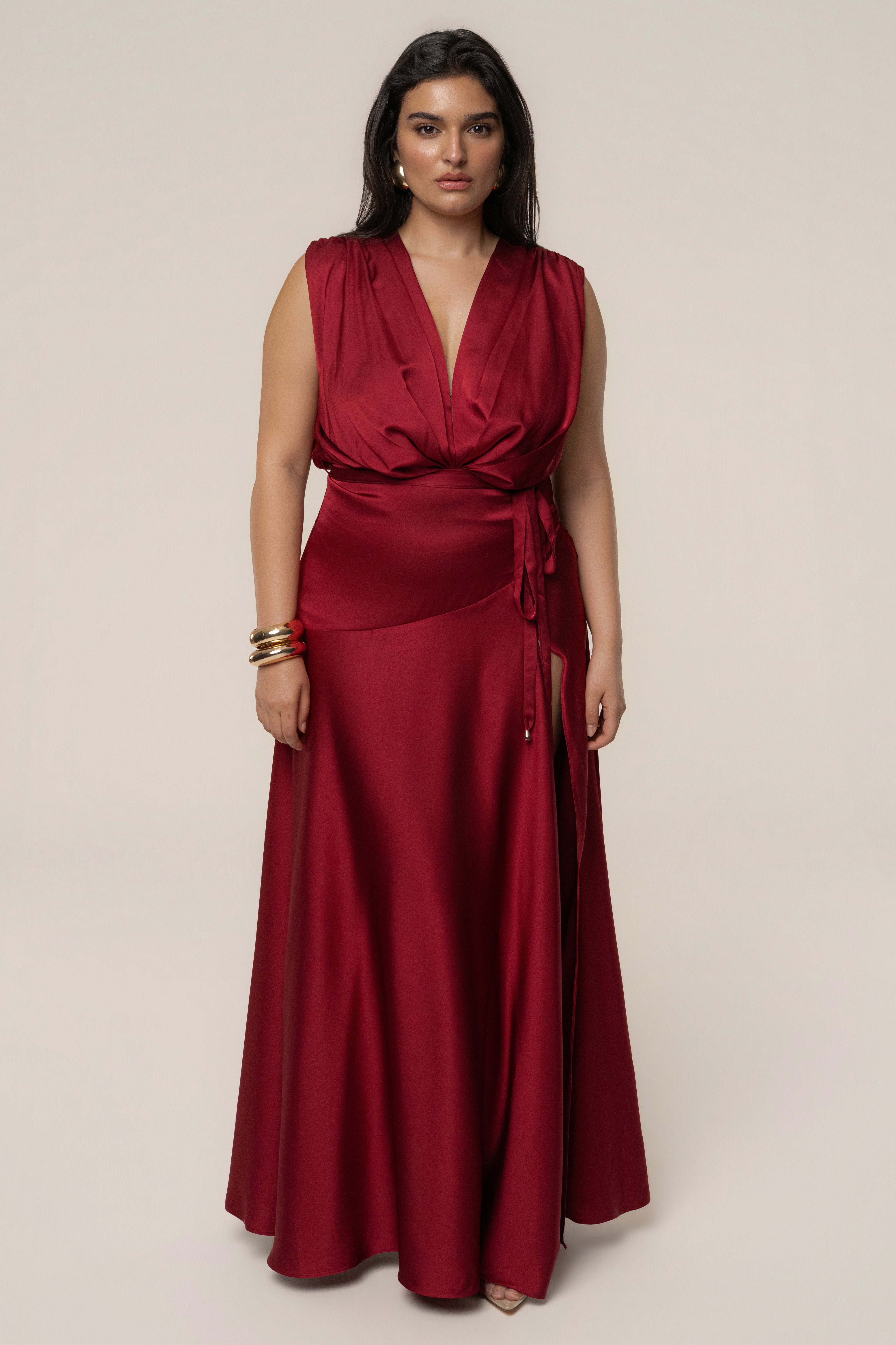 Red Amalia Satin Maxi Dress - JLUXLABEL
