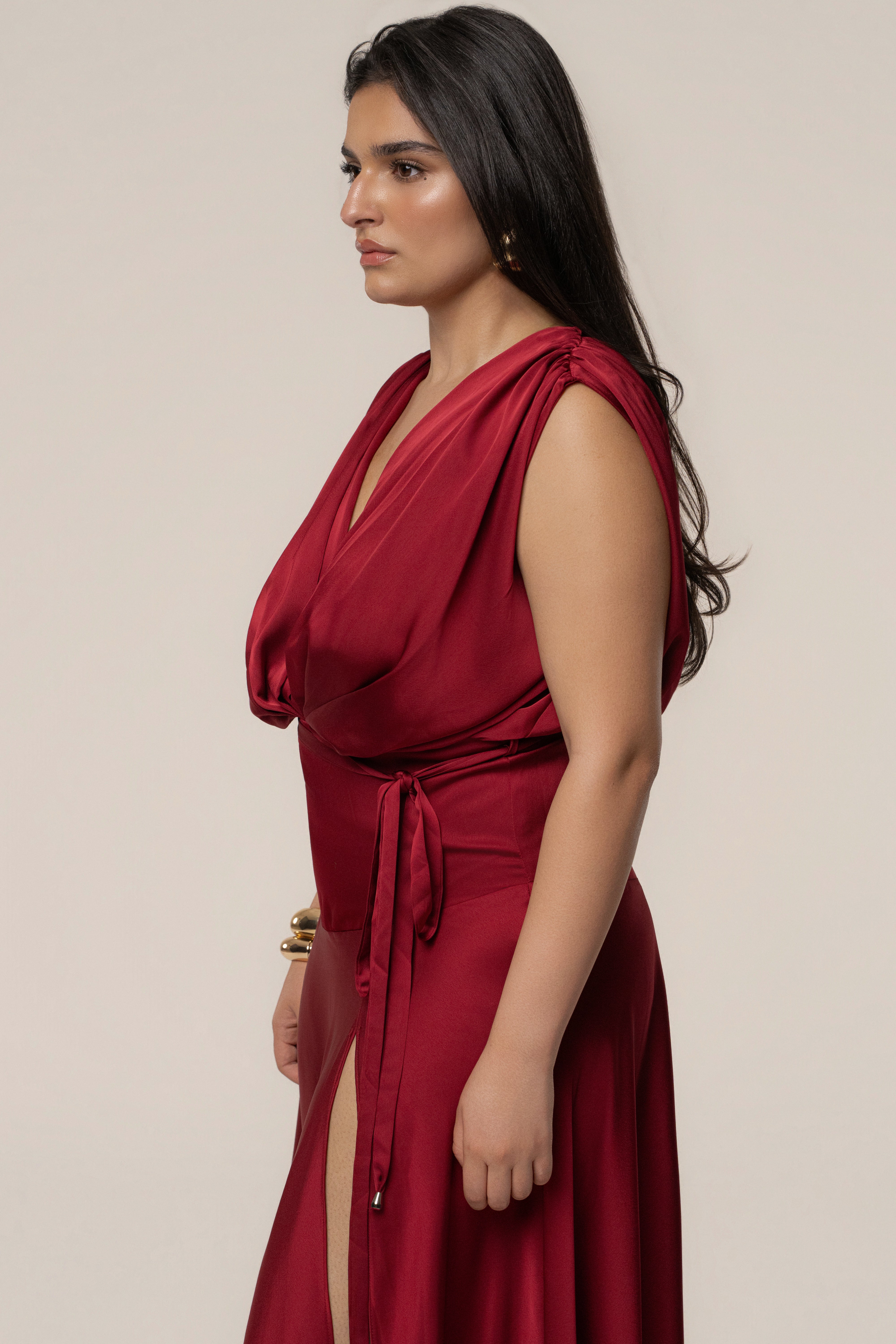 Red Amalia Satin Maxi Dress - JLUXLABEL