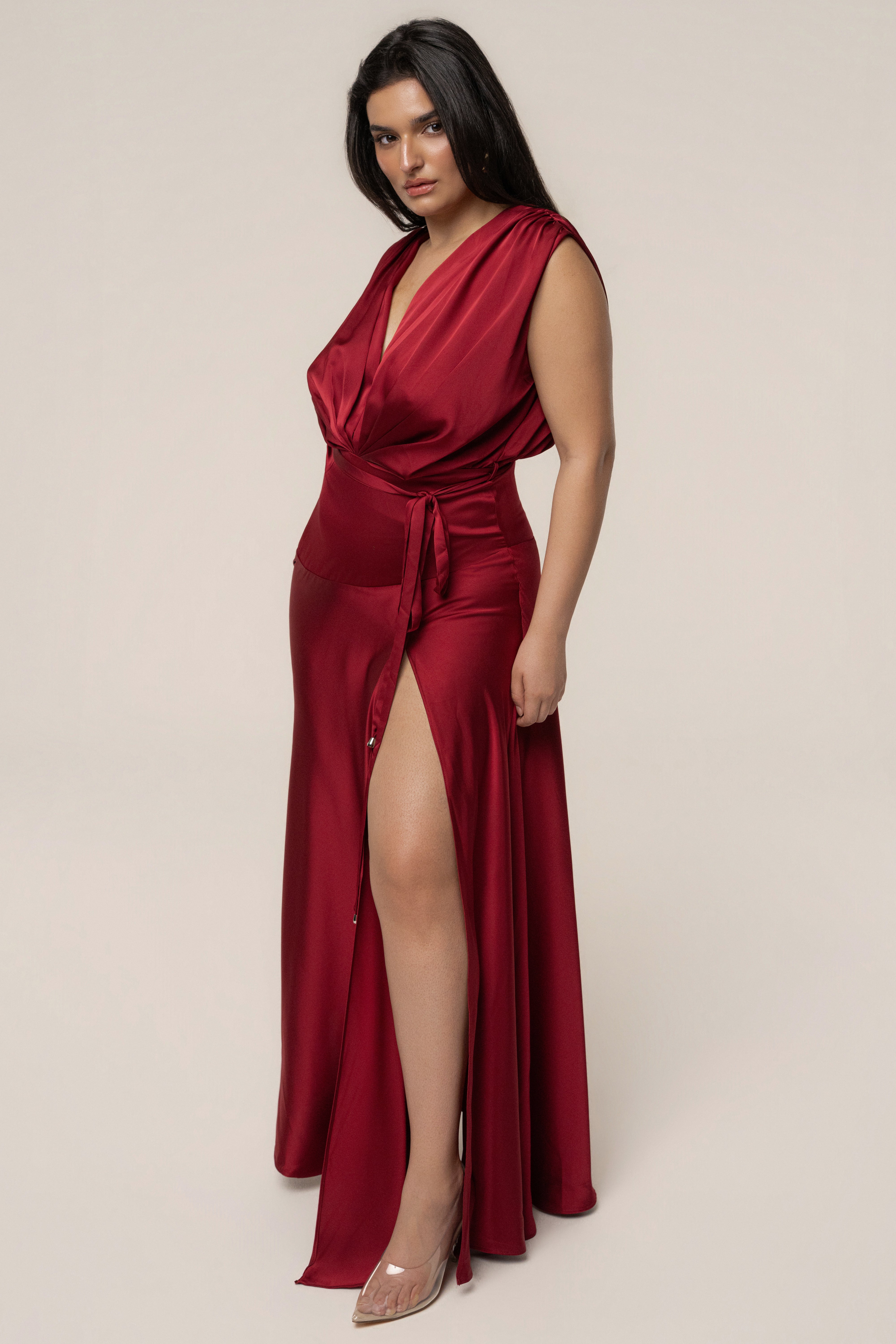 Red Amalia Satin Maxi Dress - JLUXLABEL