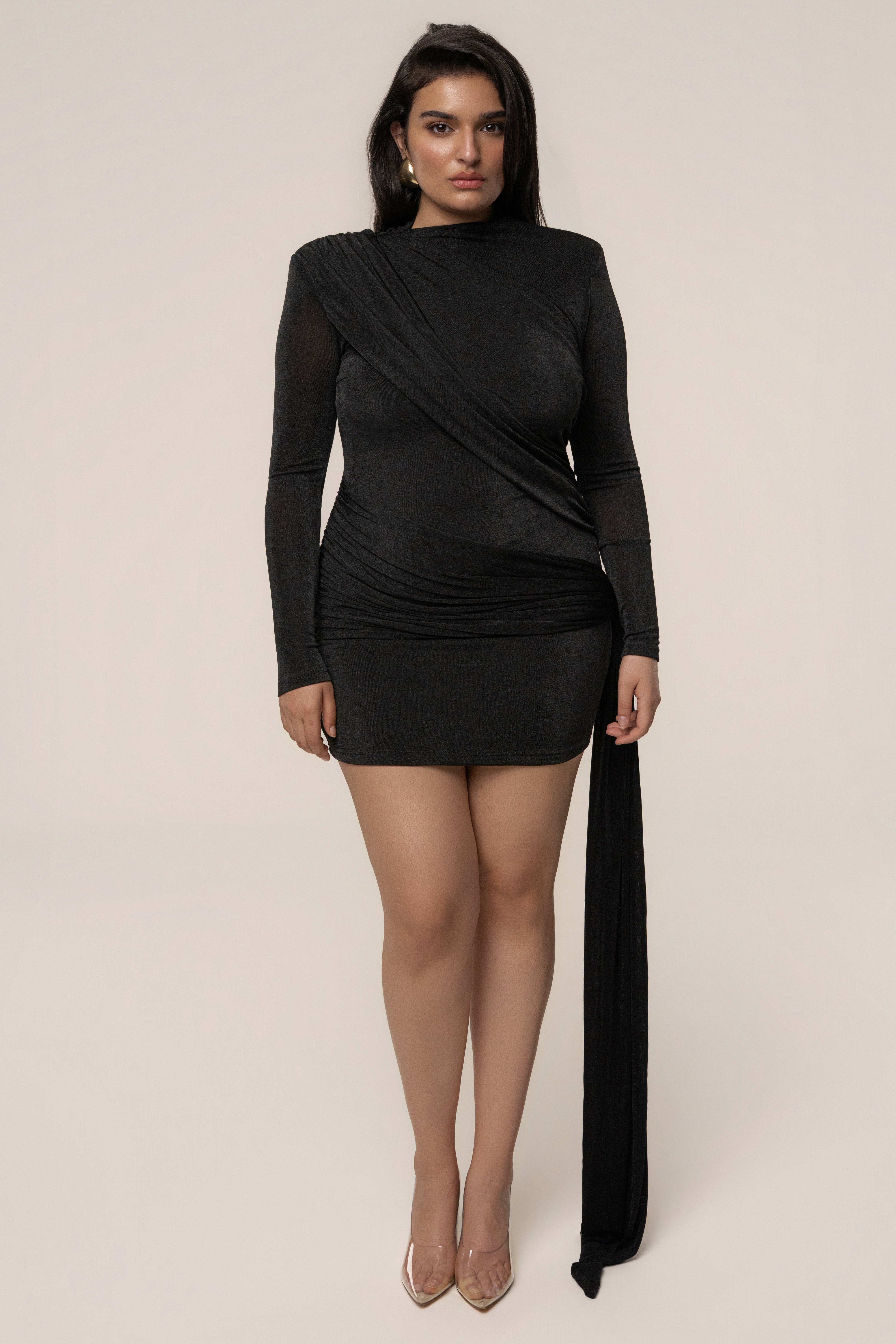Black Moments Draped Mini Dress - JLUXLABEL