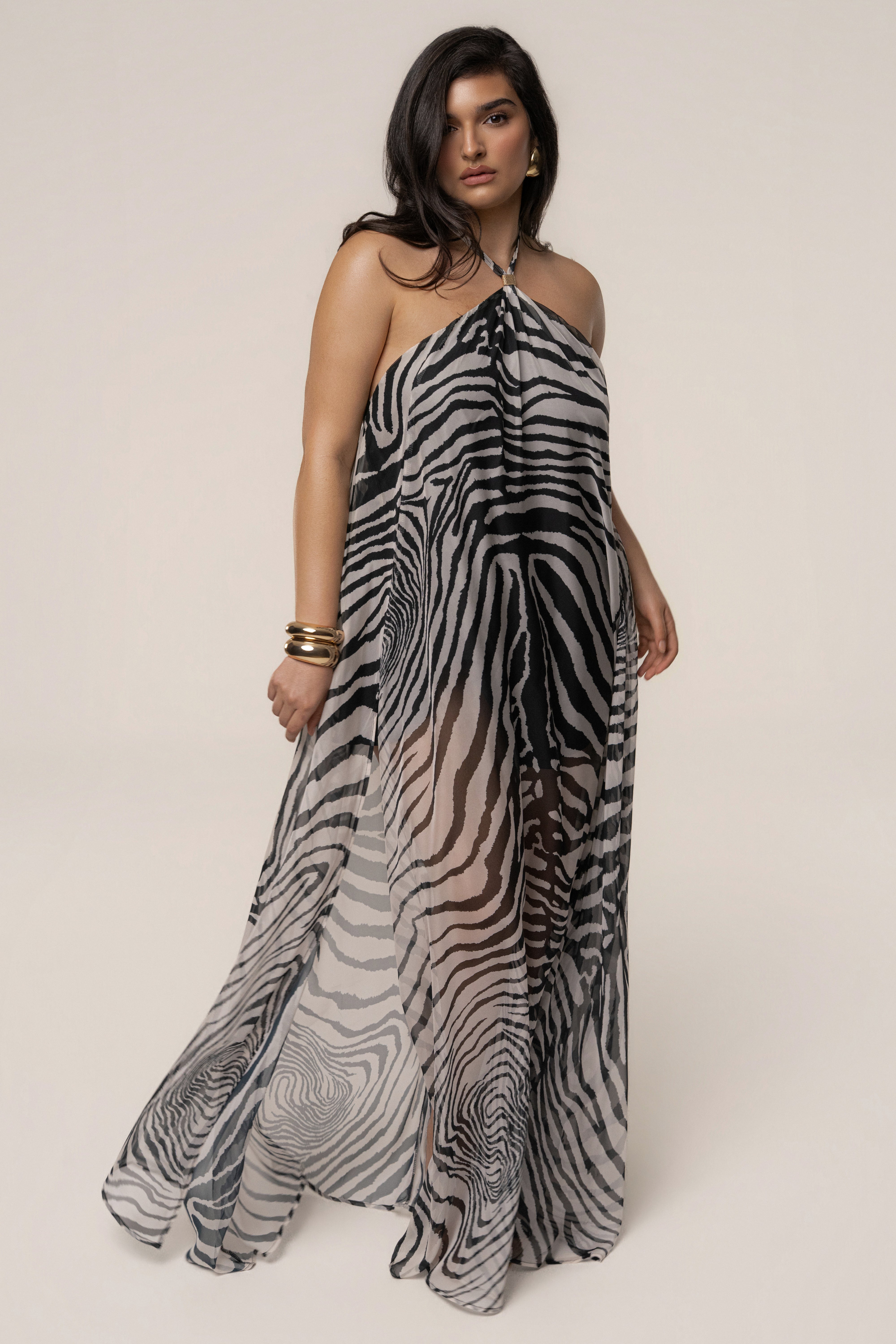 PRE-ORDER Zebra Print Jolene Halter Dress - JLUXLABEL