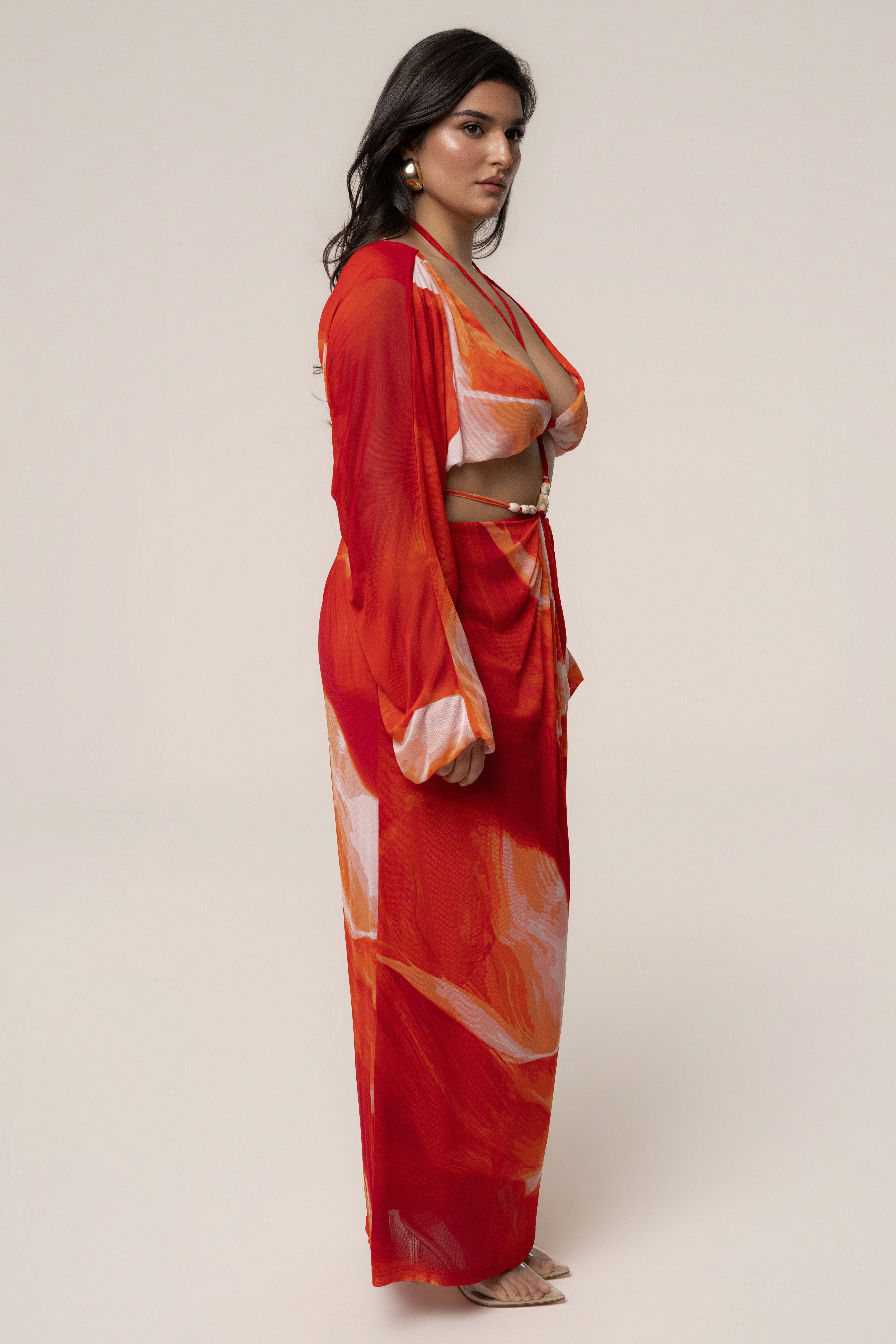 Sunset Red Selene Draped Top - JLUXLABEL