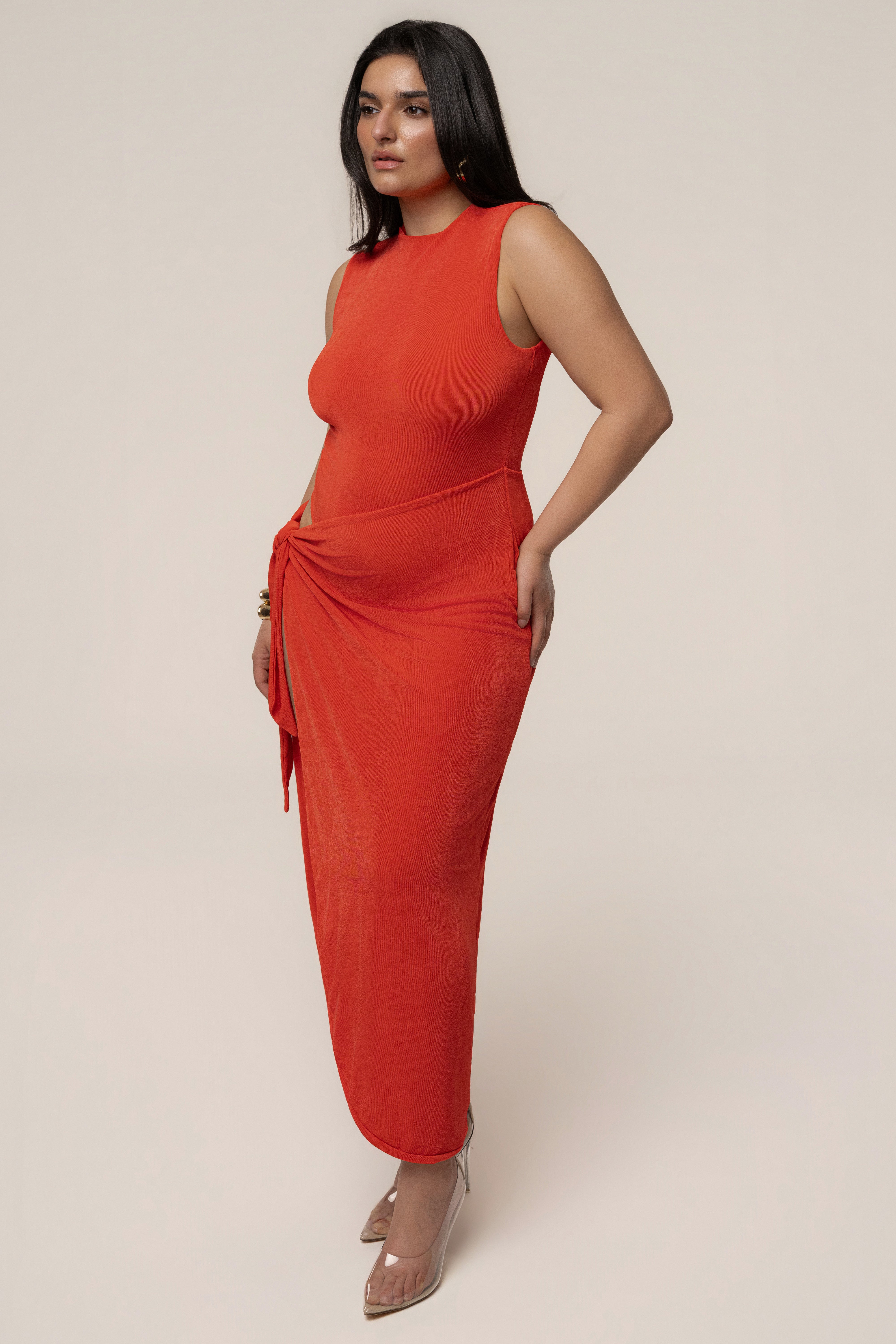 Orange Aubree Midi Dress - JLUXLABEL