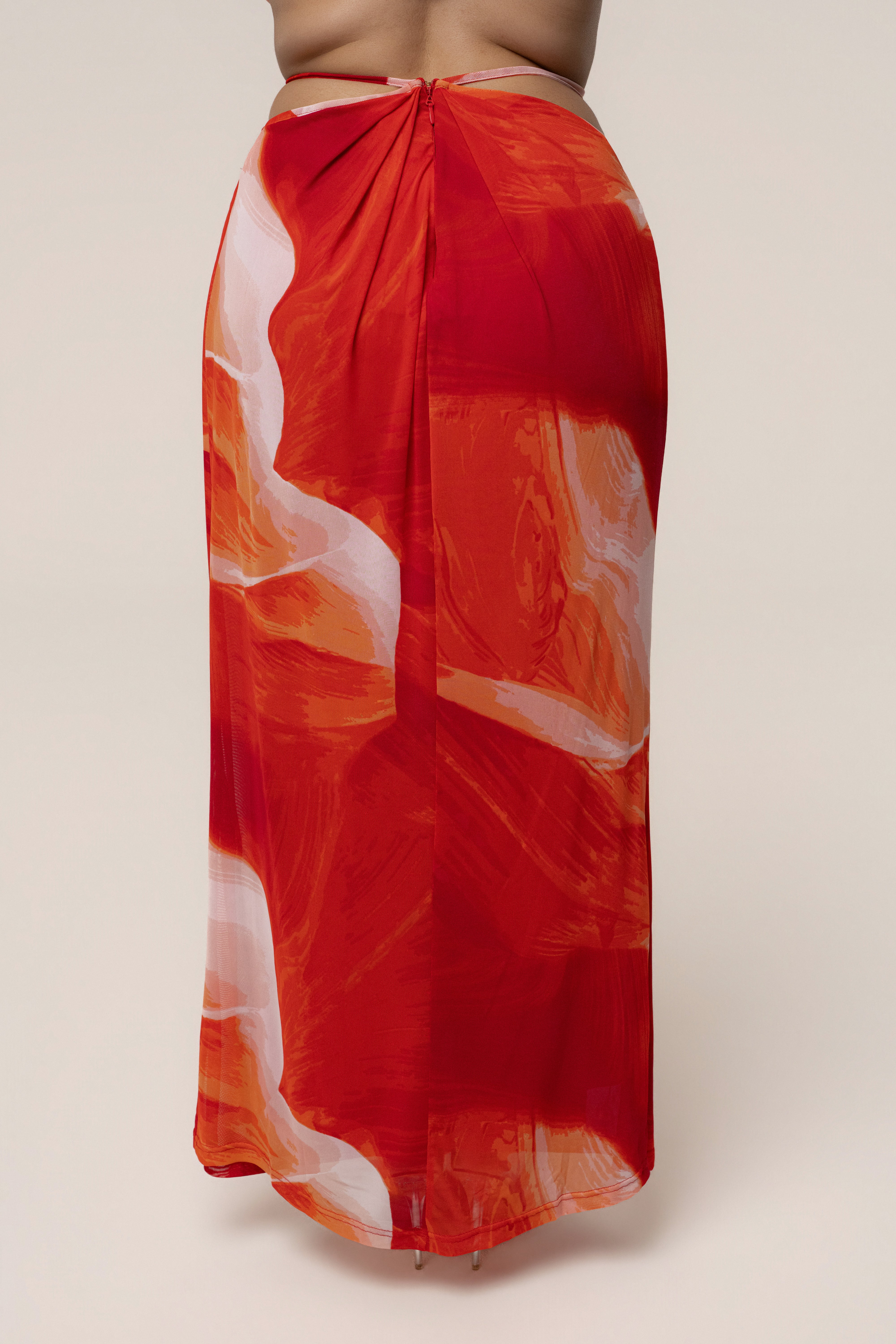 Sunset Red Hera Draped Maxi Skirt - JLUXLABEL