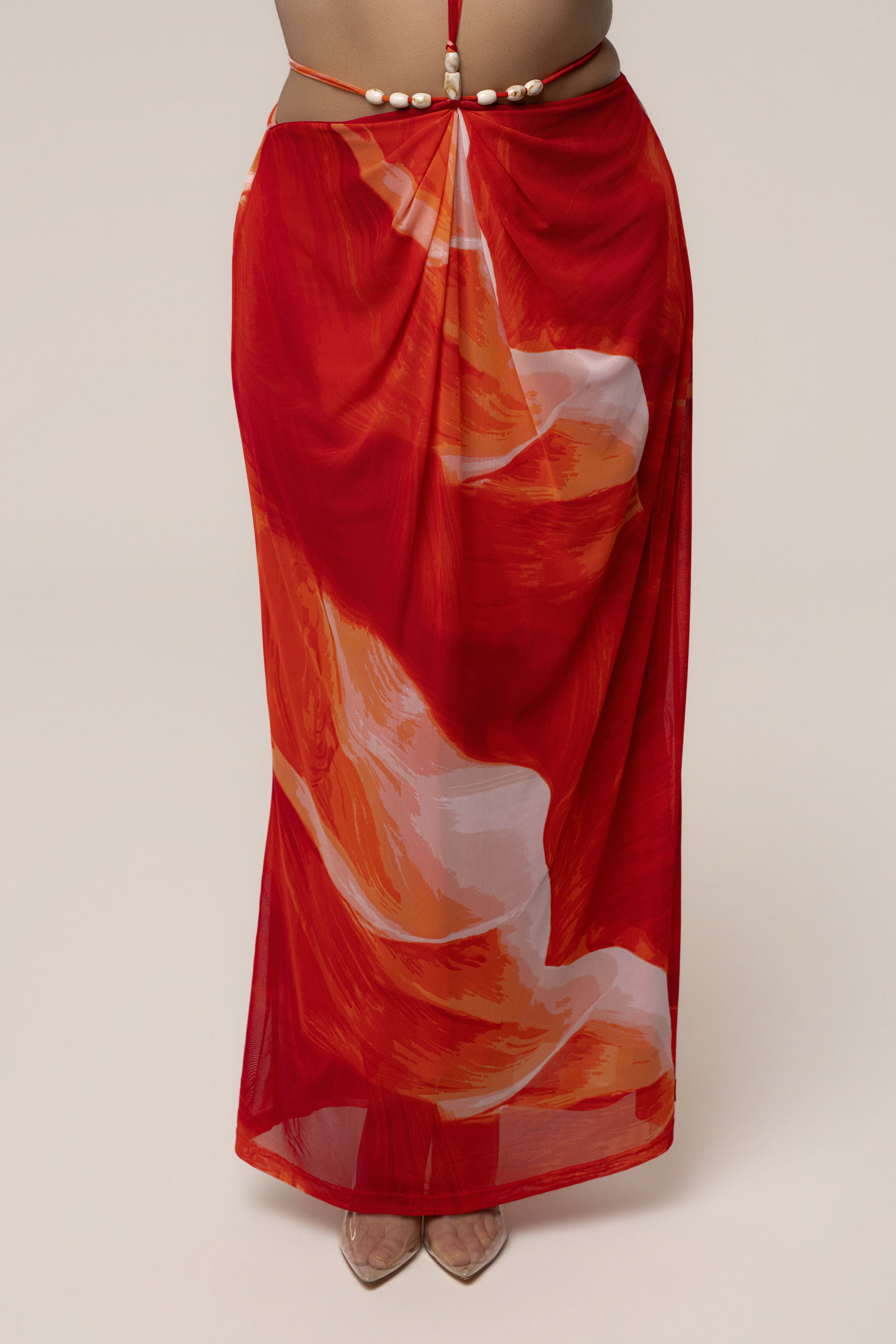 Sunset Red Hera Draped Maxi Skirt - JLUXLABEL