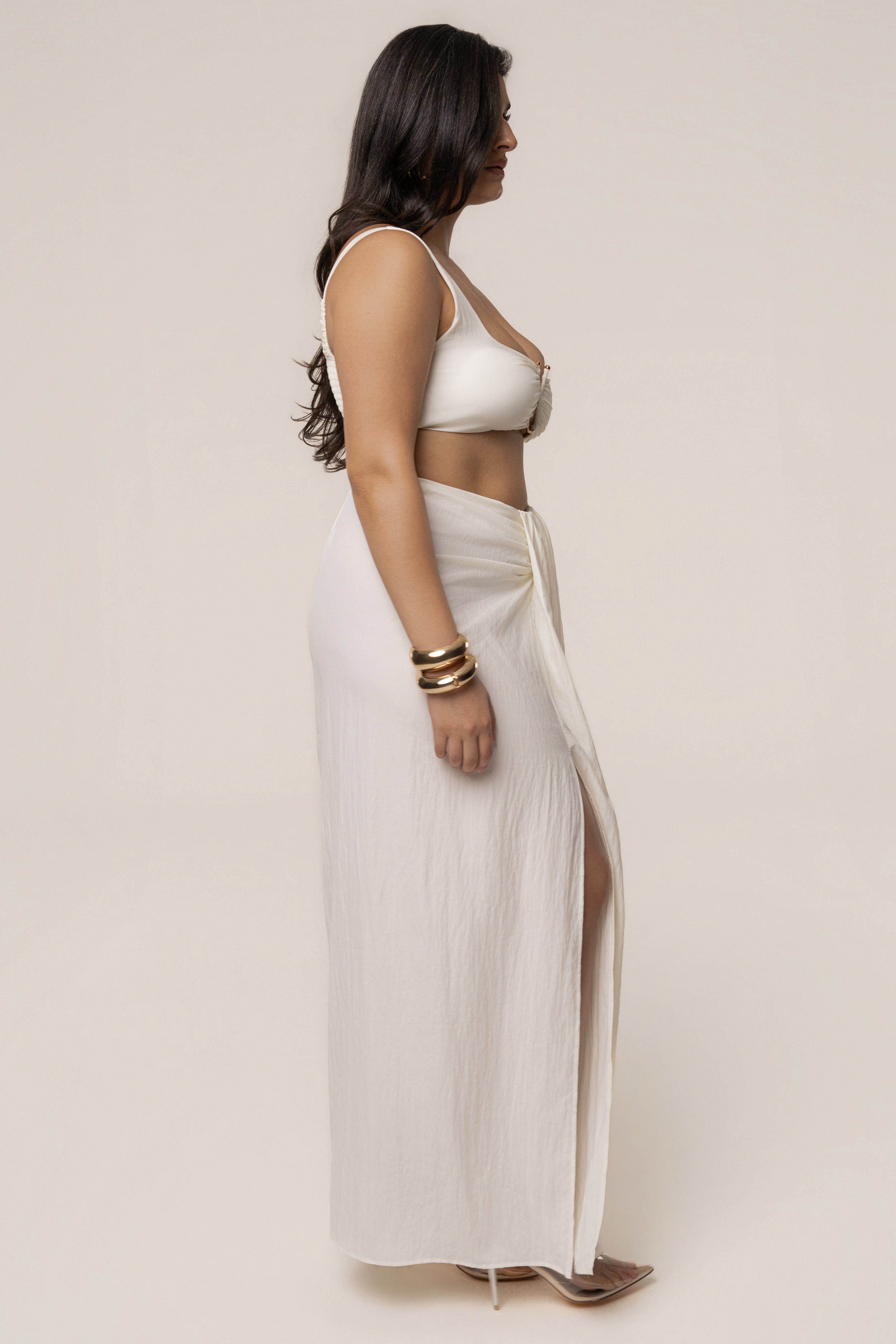Ivory Flowing Elegance Maxi Skirt - JLUXLABEL