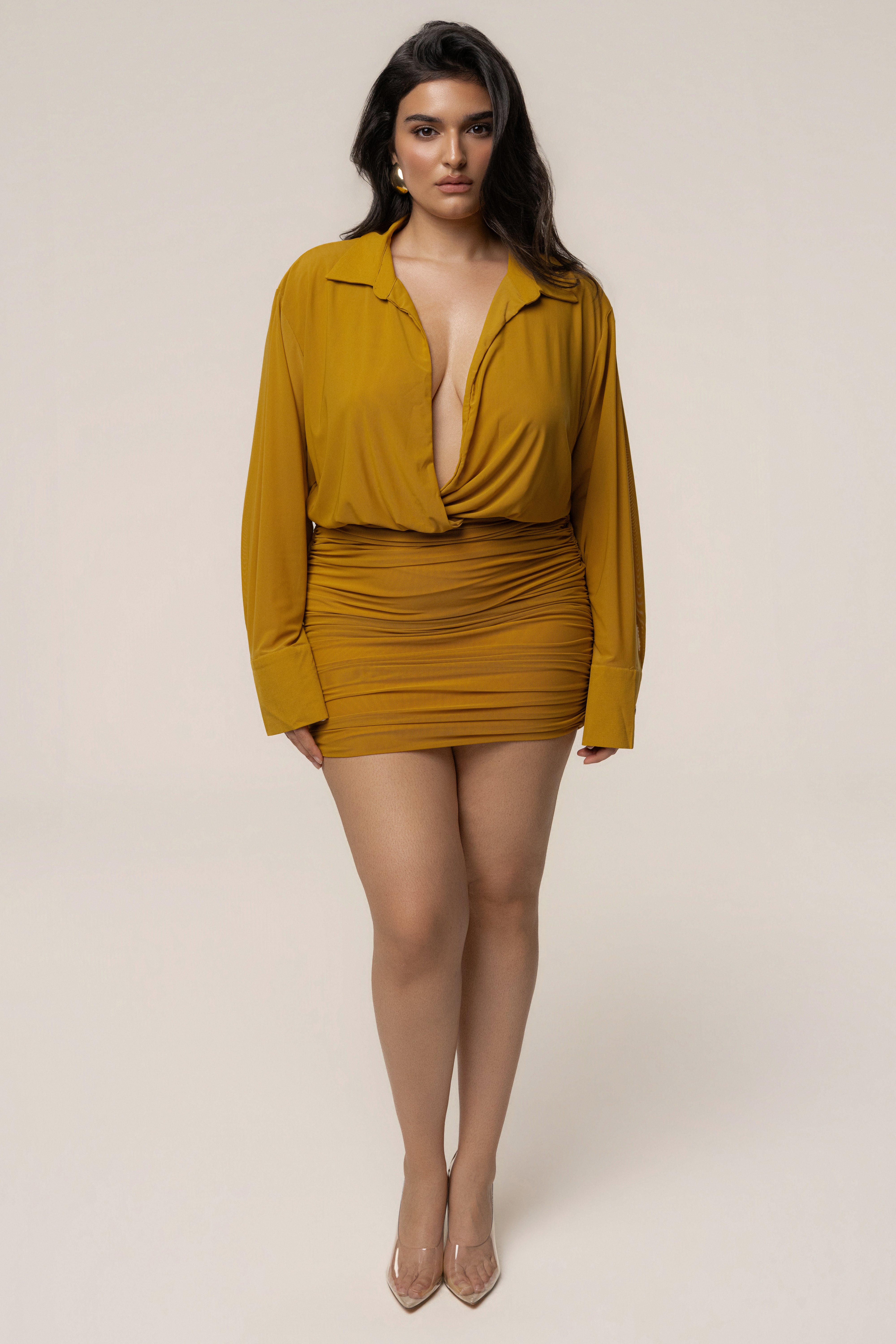 Lime Leah Plunge Mini Dress - JLUXLABEL