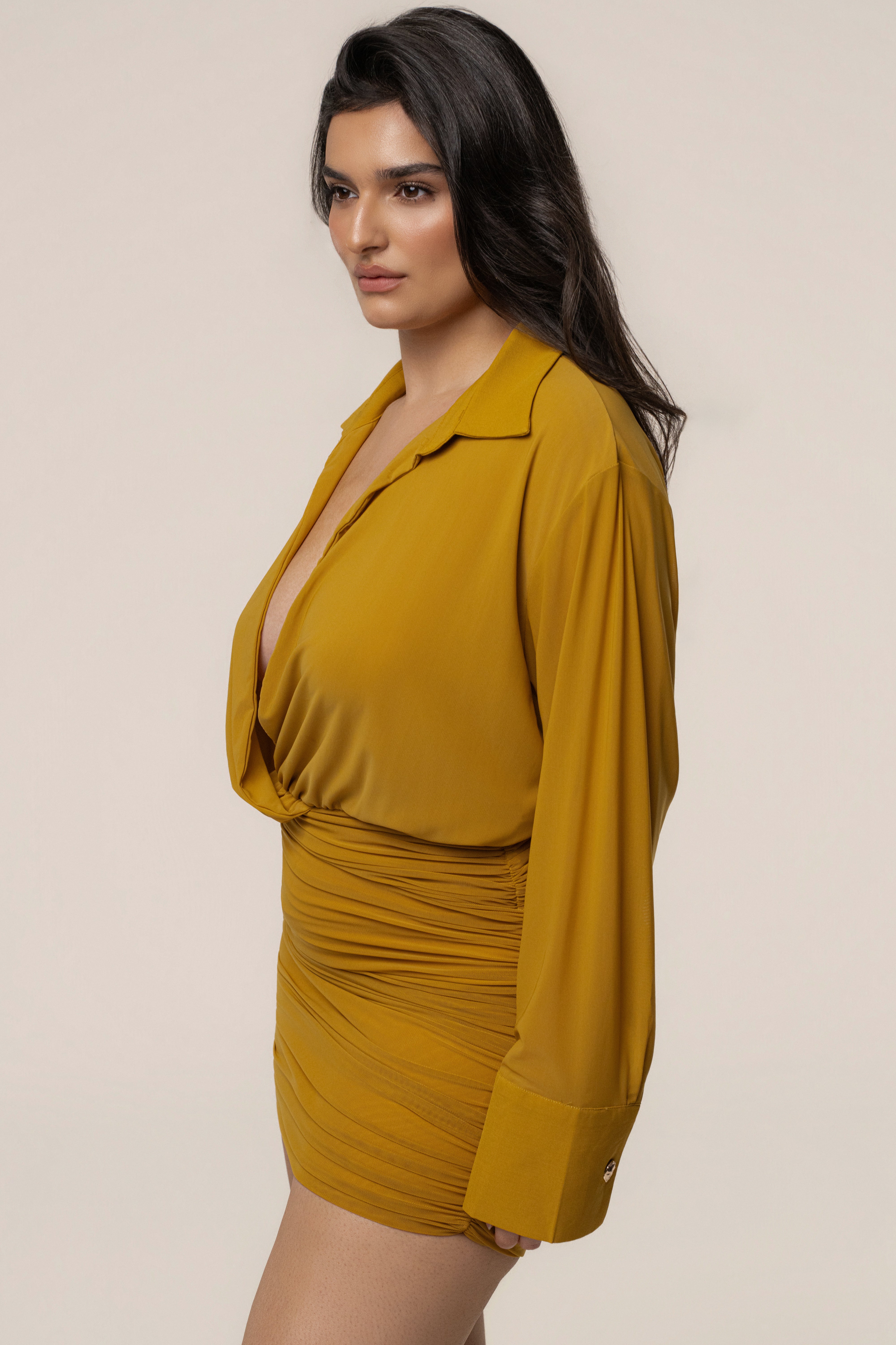 Lime Leah Plunge Mini Dress - JLUXLABEL