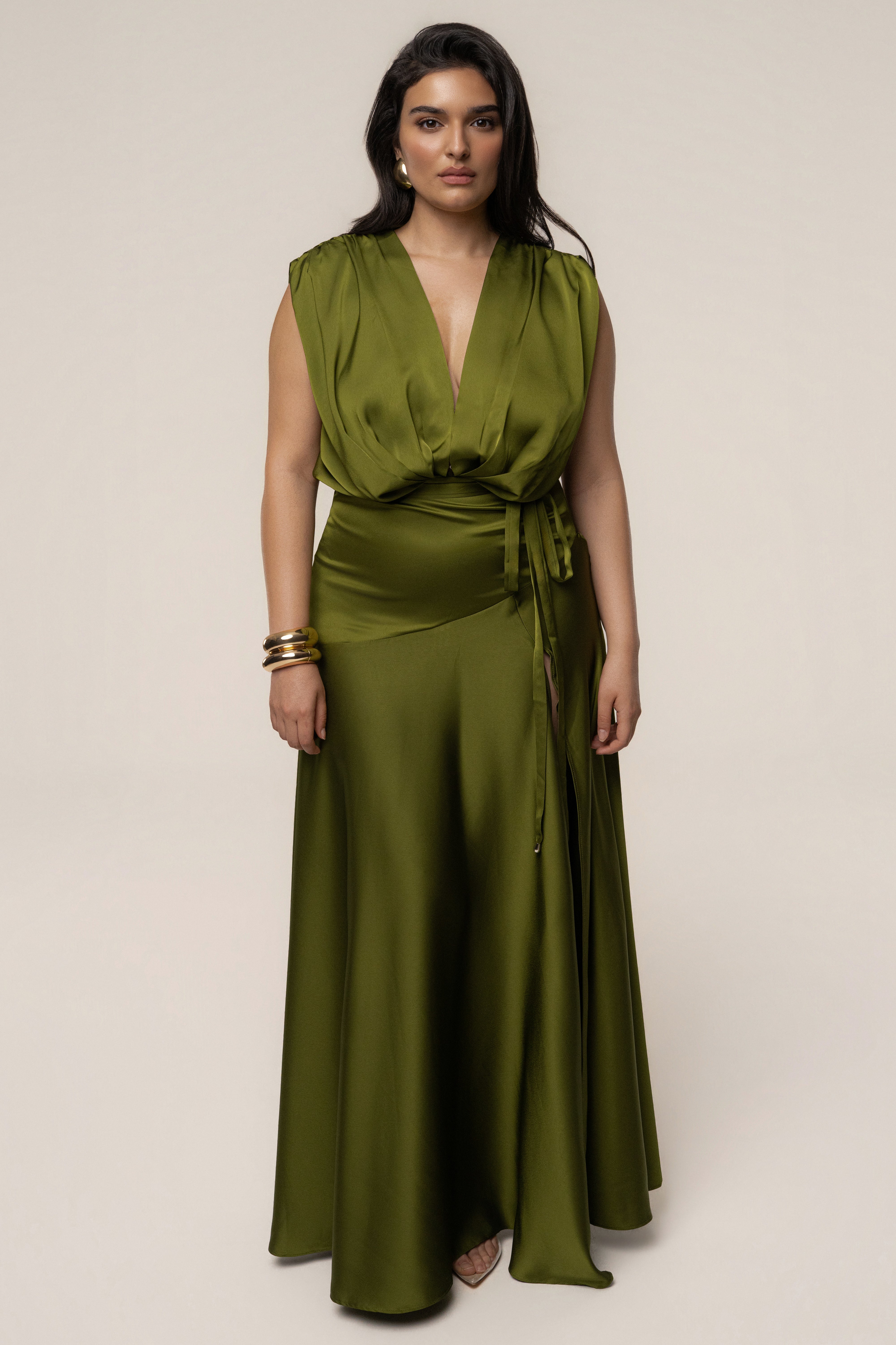 Olive Amalia Satin Maxi Dress - JLUXLABEL