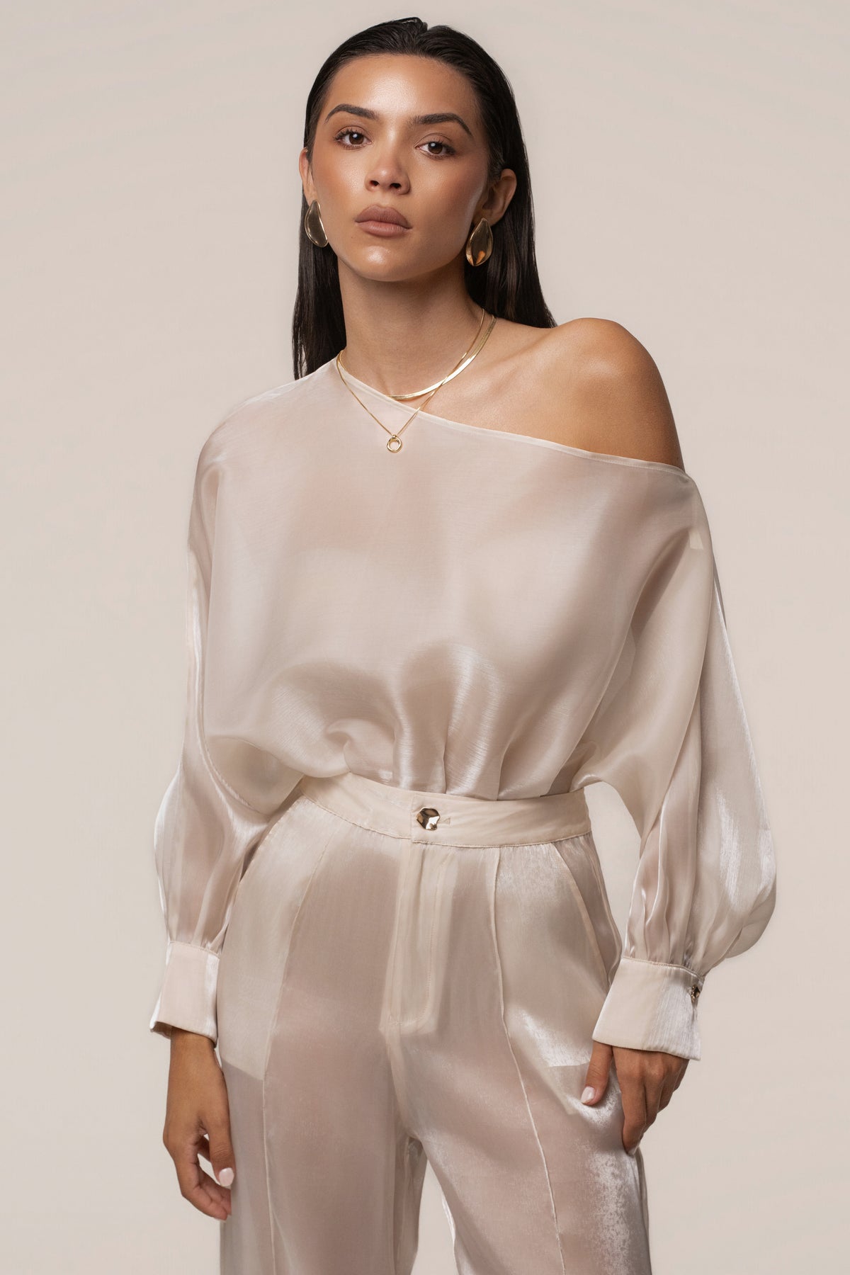Cream Resort Glow Organza Bodysuit