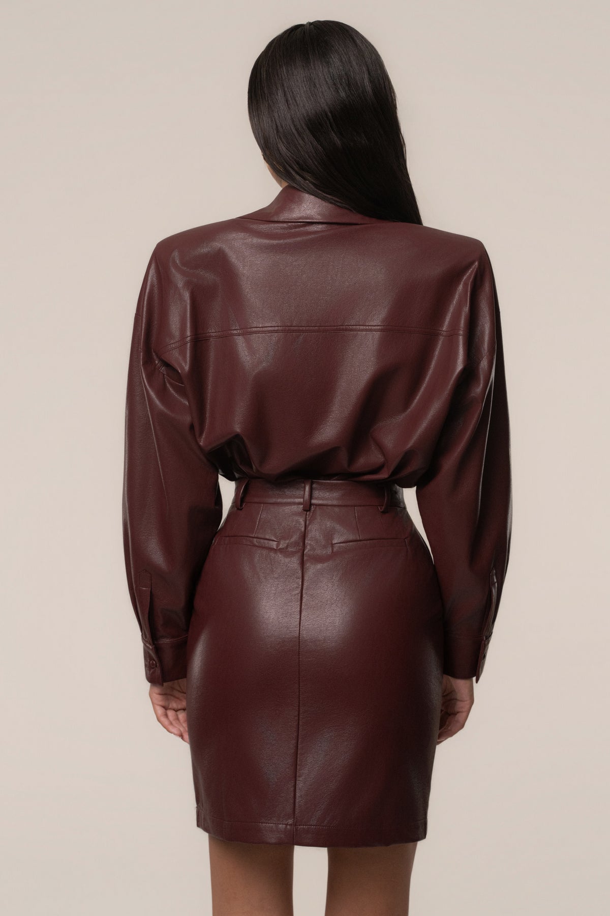 Burgundy Milano PU Leather Skirt