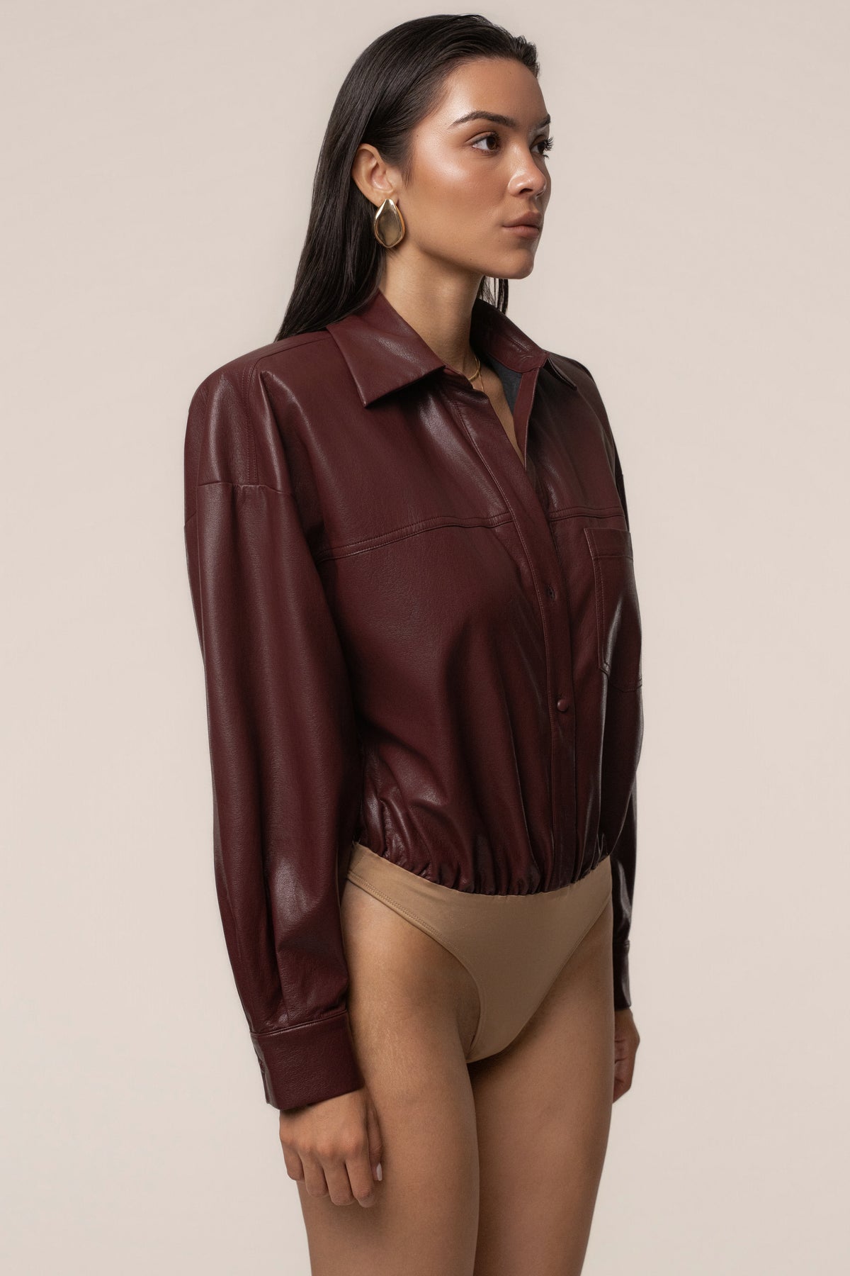 Burgundy Unstoppable PU Leather Bodysuit