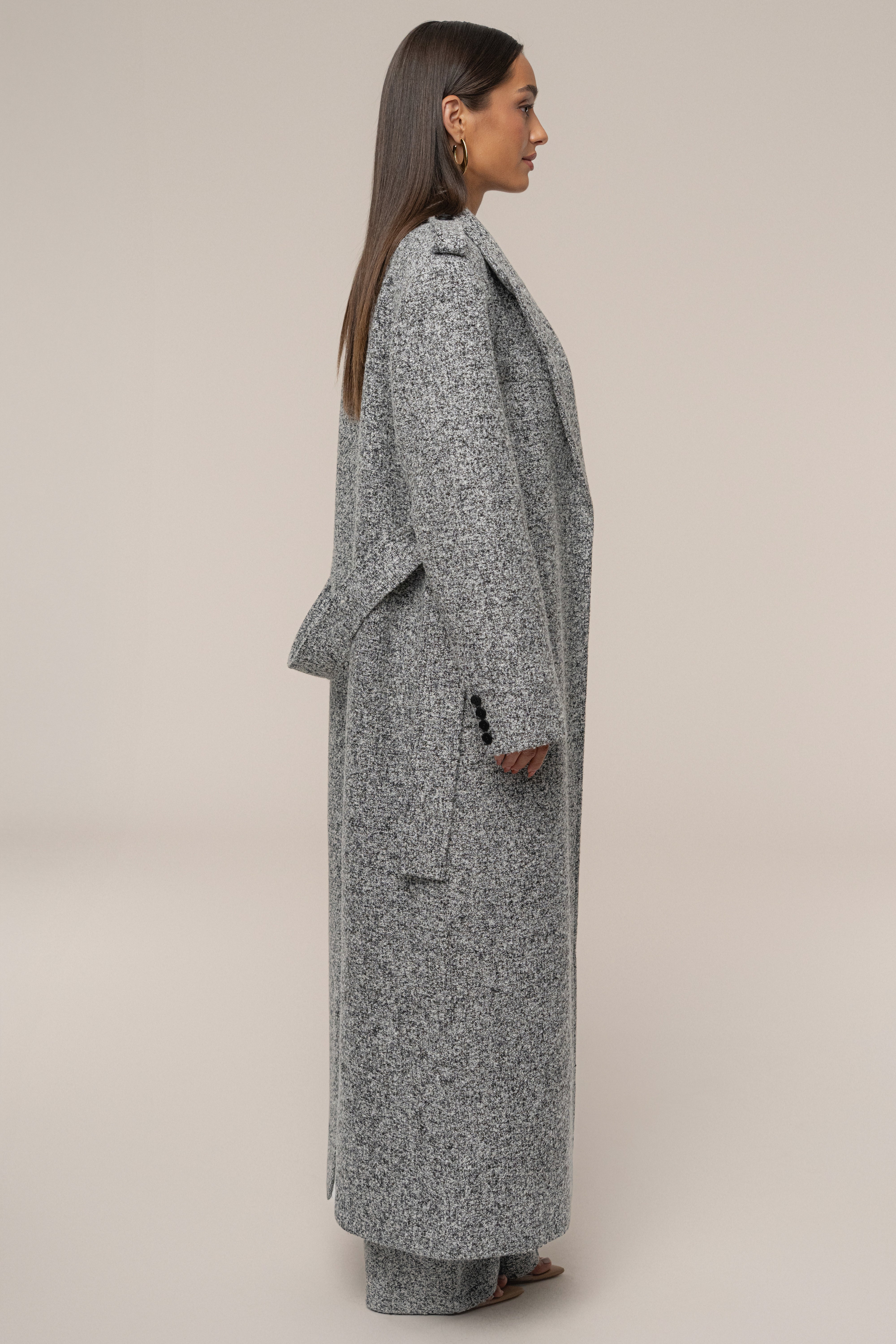Lt. Grey Savannah Belted Tweed Coat - JLUXLABEL
