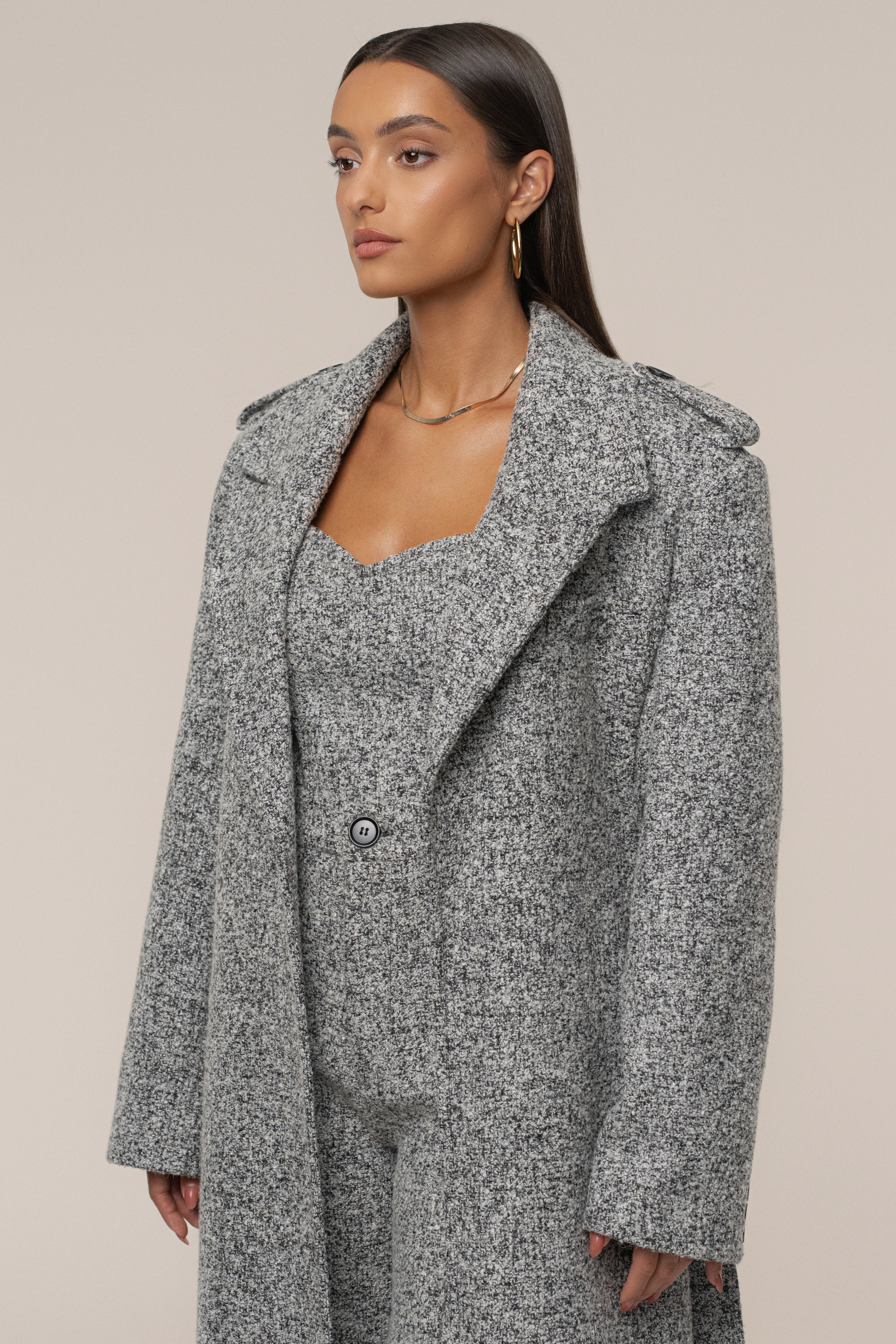 Lt. Grey Savannah Belted Tweed Coat - JLUXLABEL