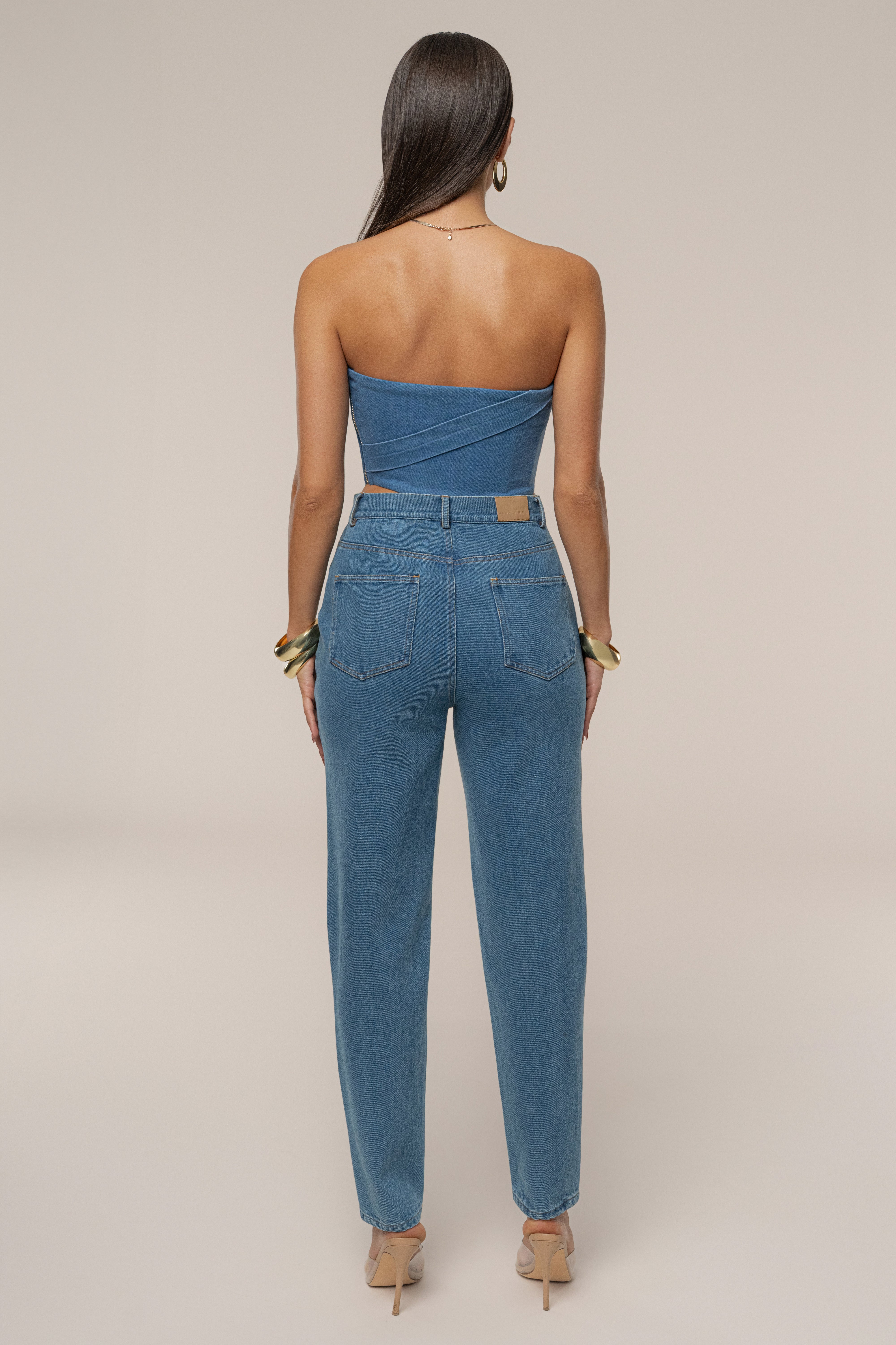 Medium Wash Teyana Denim Bustier - JLUXLABEL