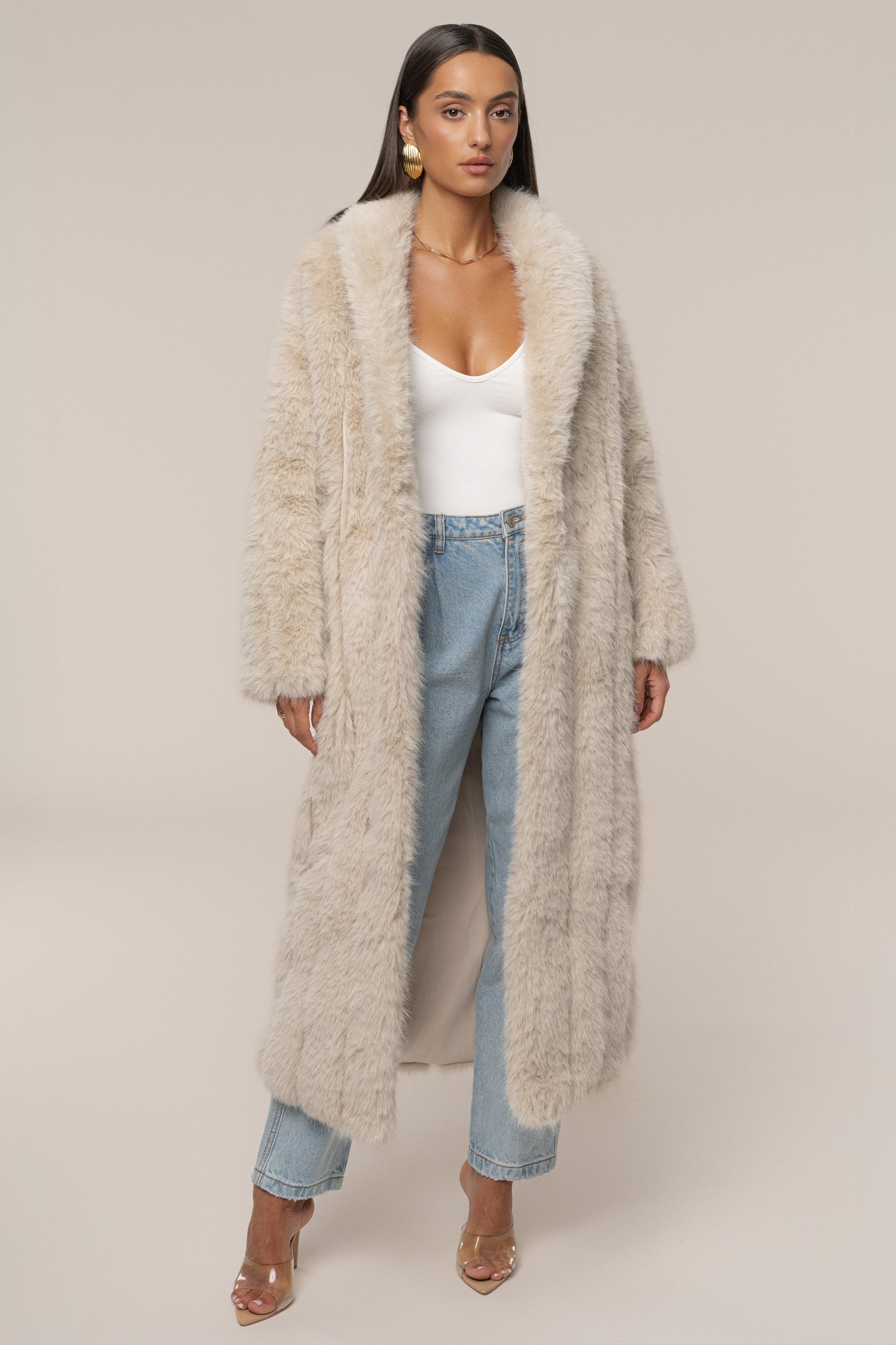 Beige Manhattan Faux Fur Coat - JLUXLABEL