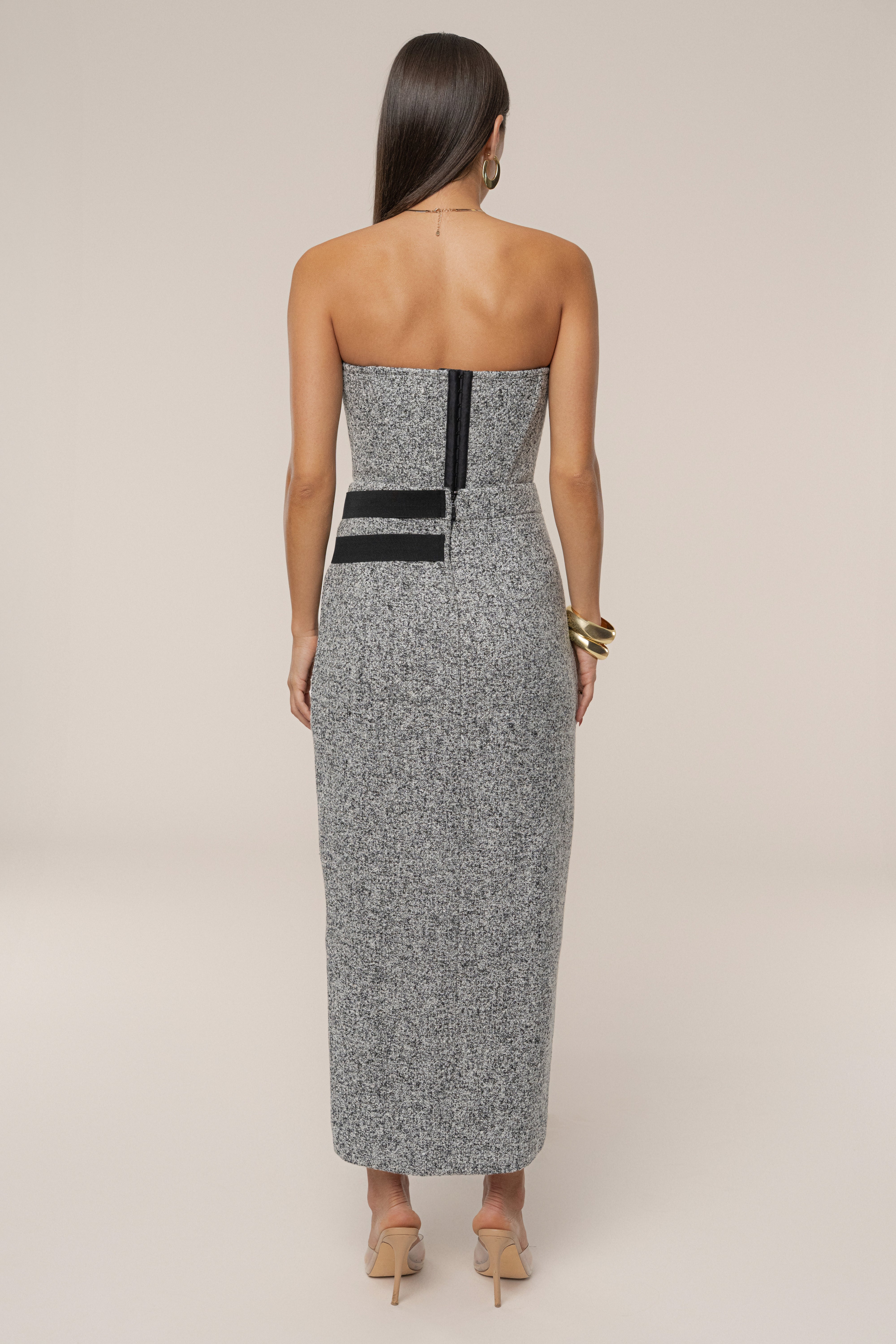 Lt. Grey Gisele Tweed Slit Skirt - JLUXLABEL