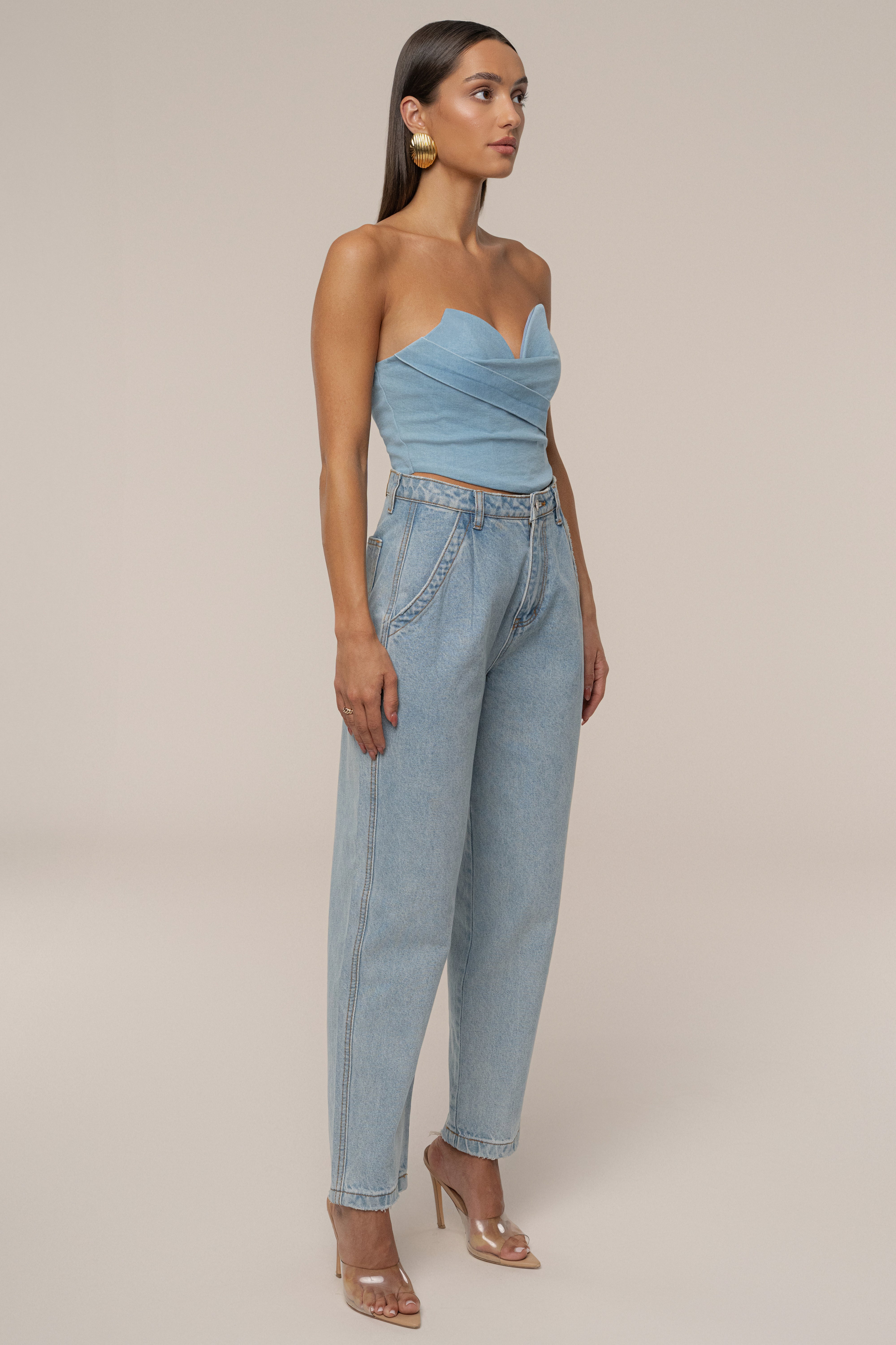 Light Wash Teyana Denim Bustier - JLUXLABEL