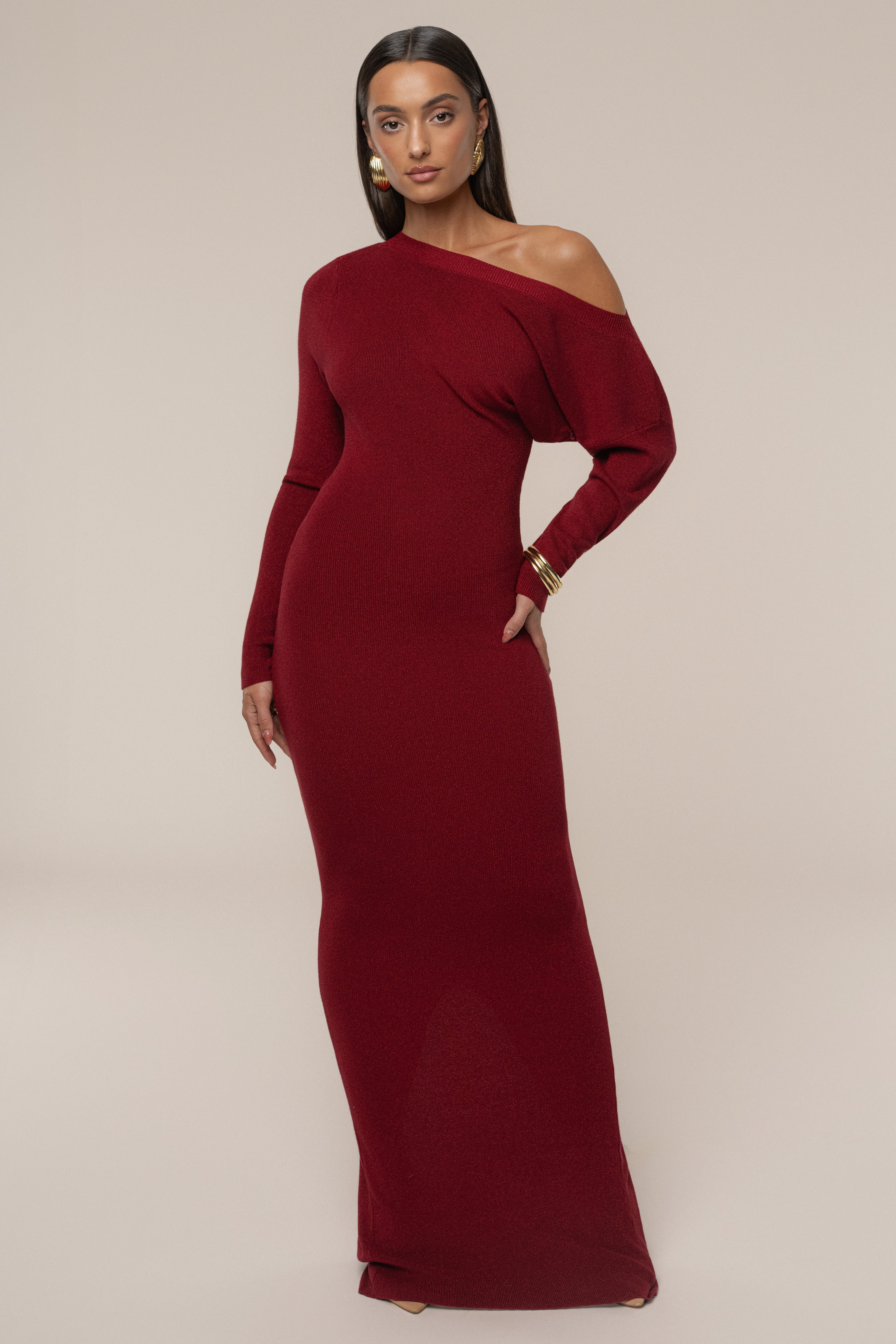 Red Night Shimmers Asymmetrical Maxi Dress - JLUXLABEL