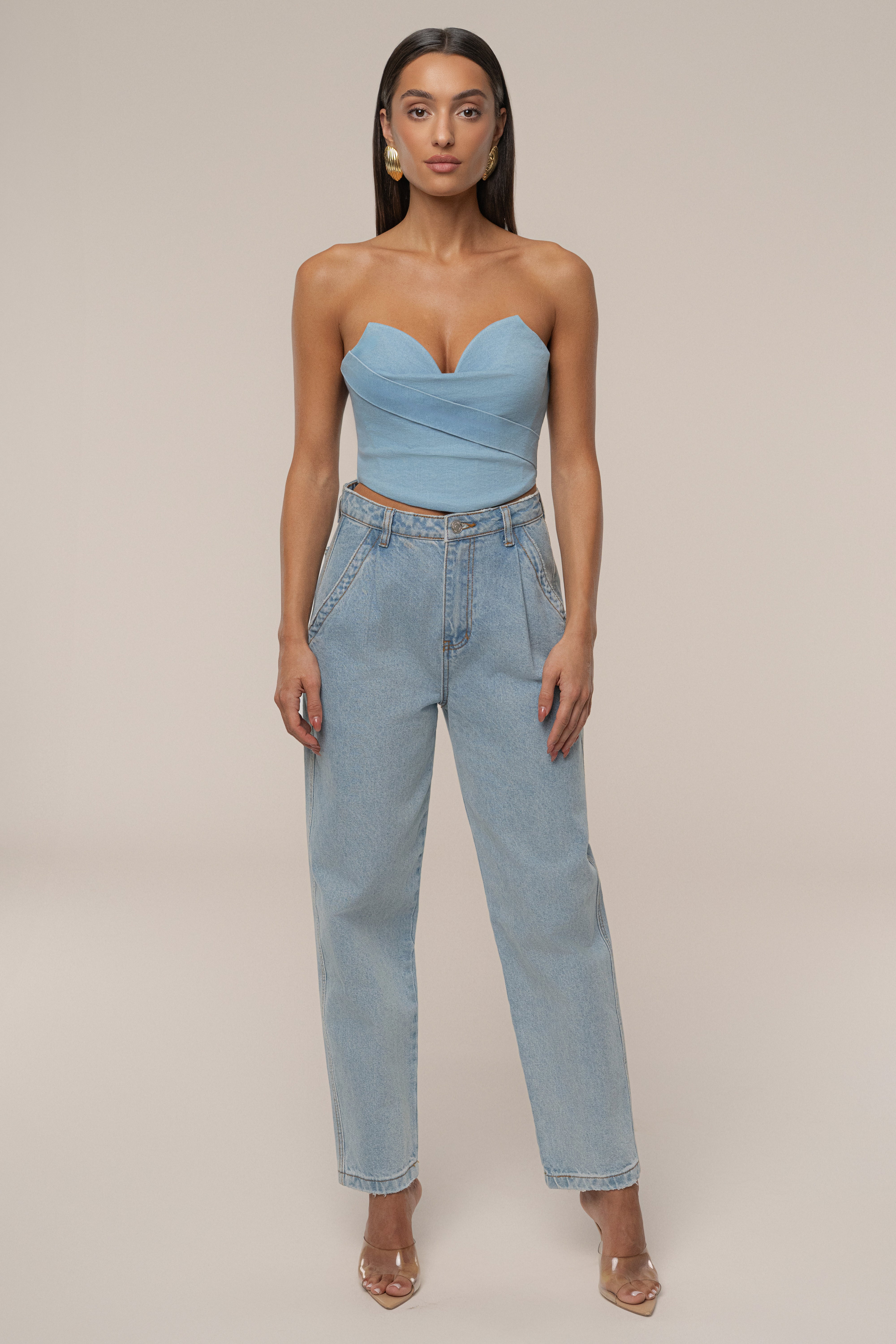 Light Wash Teyana Denim Bustier - JLUXLABEL