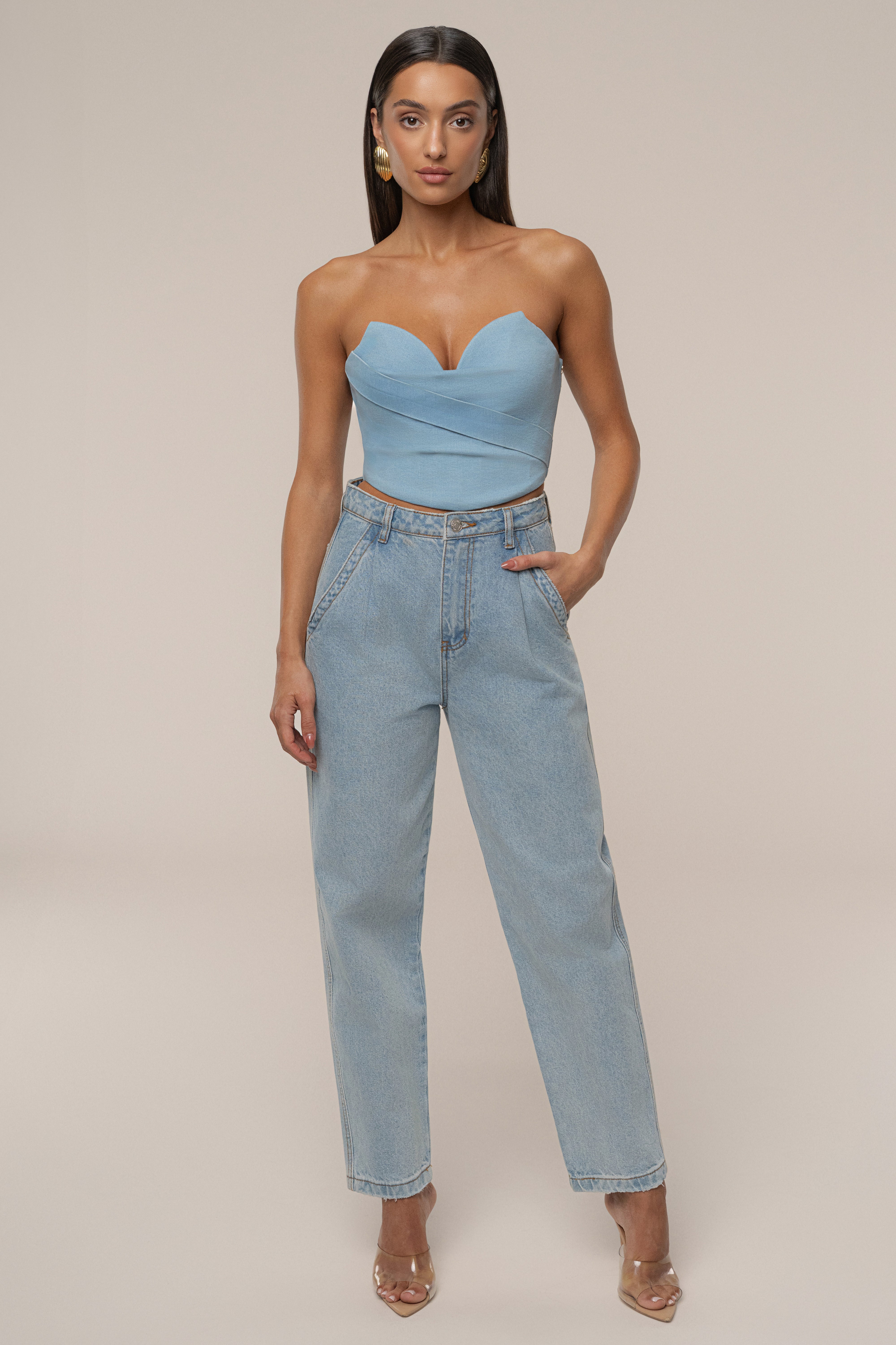 Light Wash Teyana Denim Bustier - JLUXLABEL