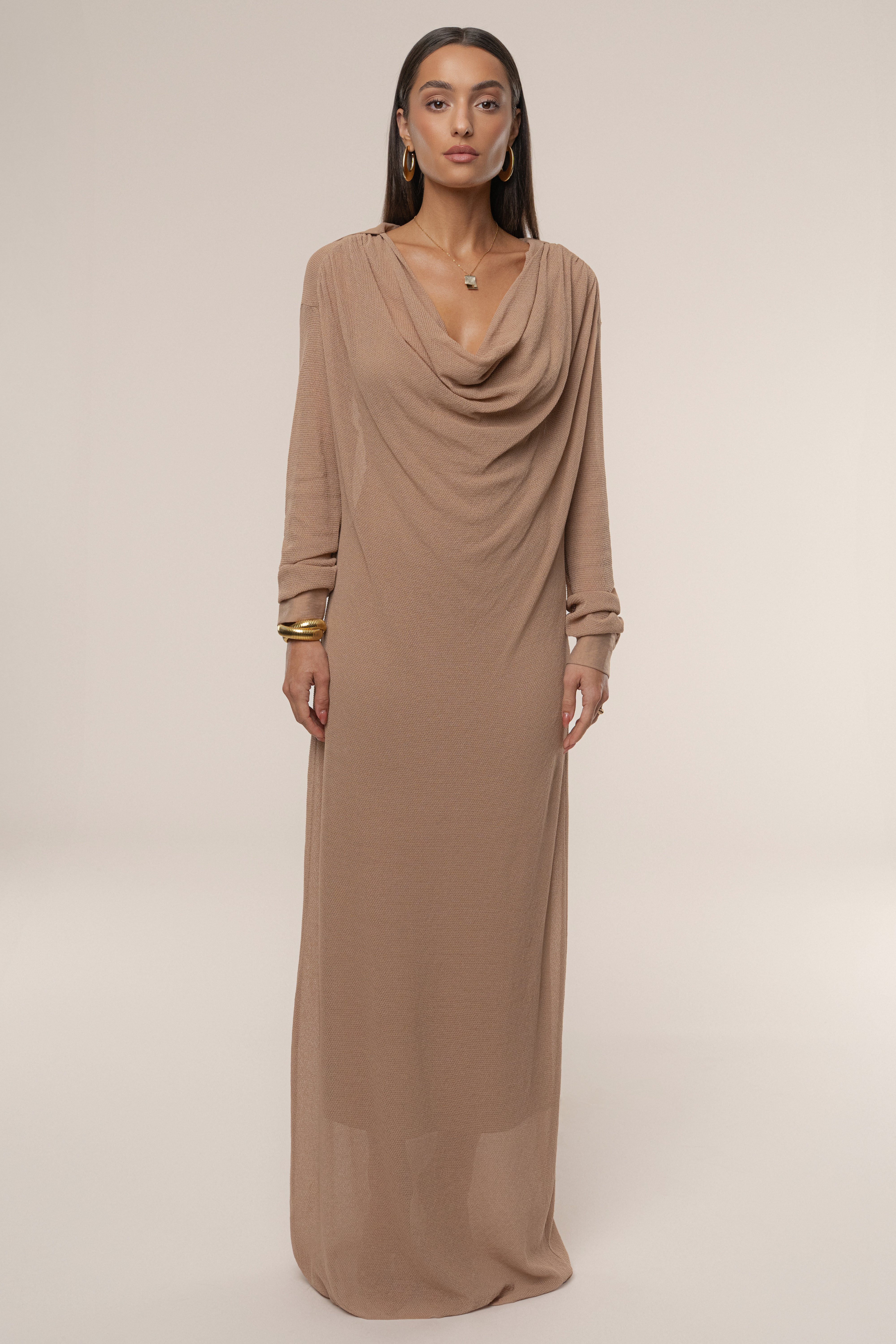 Tan Savanna Cowl Maxi Dress - JLUXLABEL