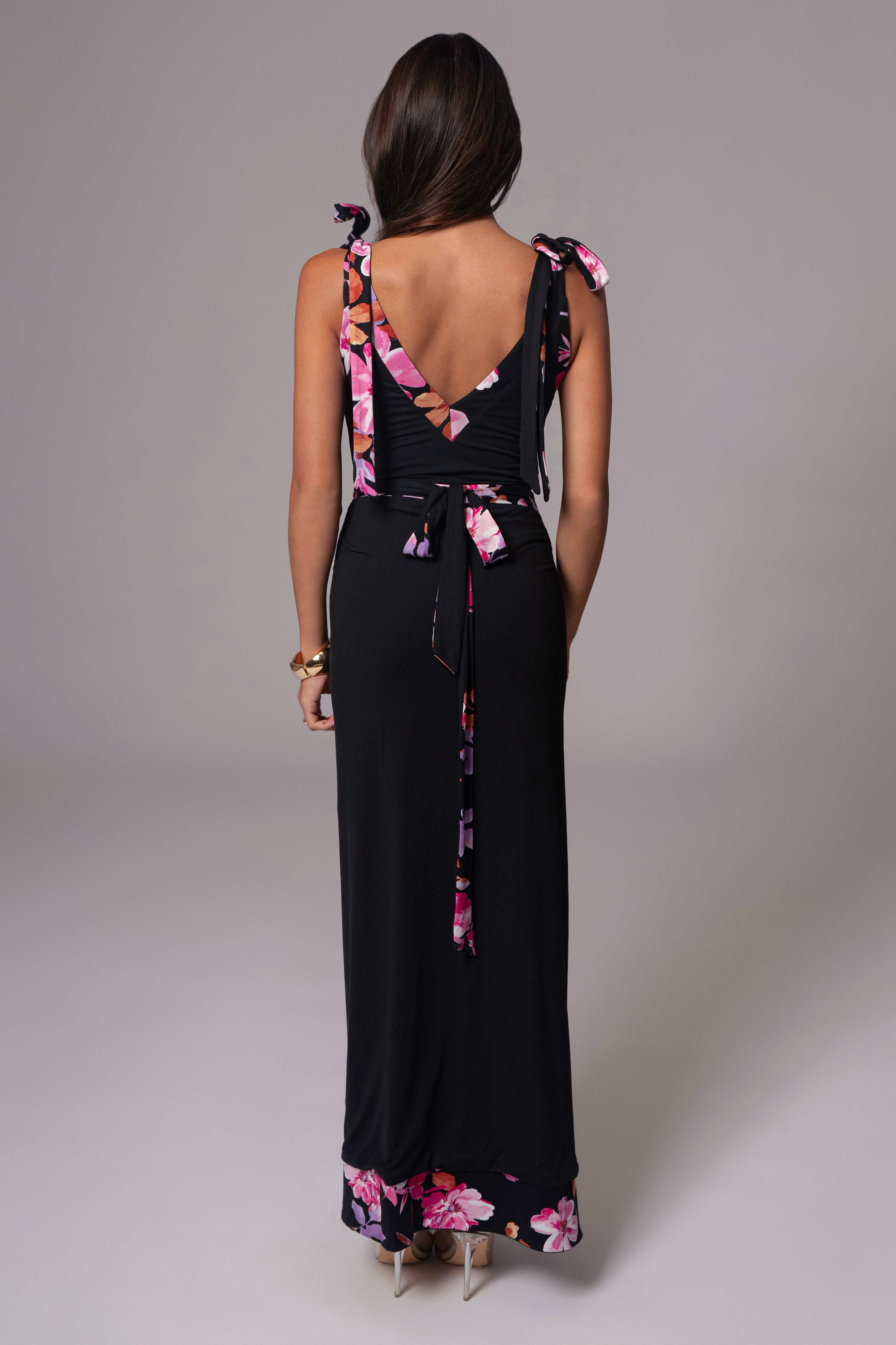 Black Floral Kamie Reversible Skirt Set - JLUXLABEL