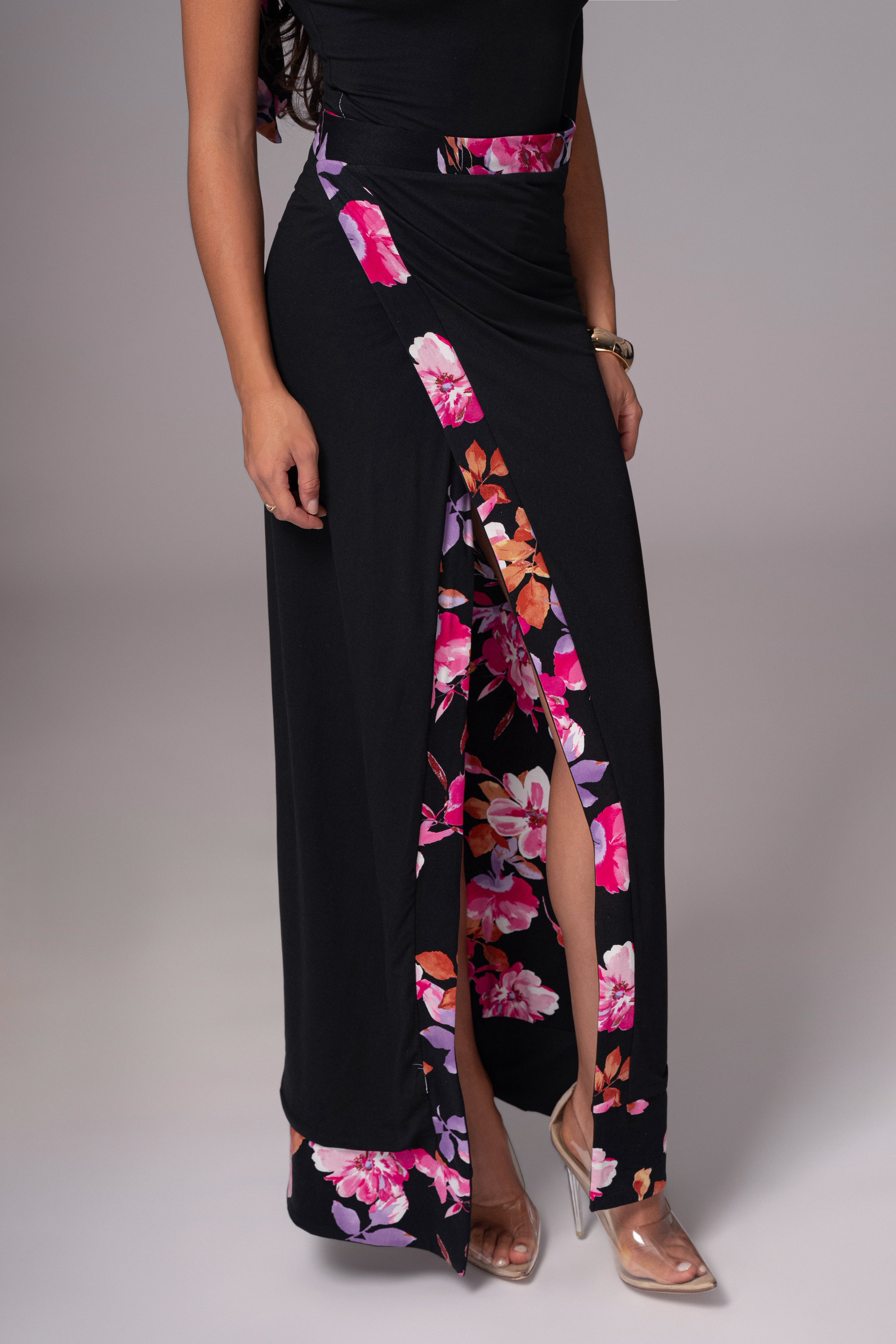 Black Floral Kamie Reversible Skirt Set - JLUXLABEL