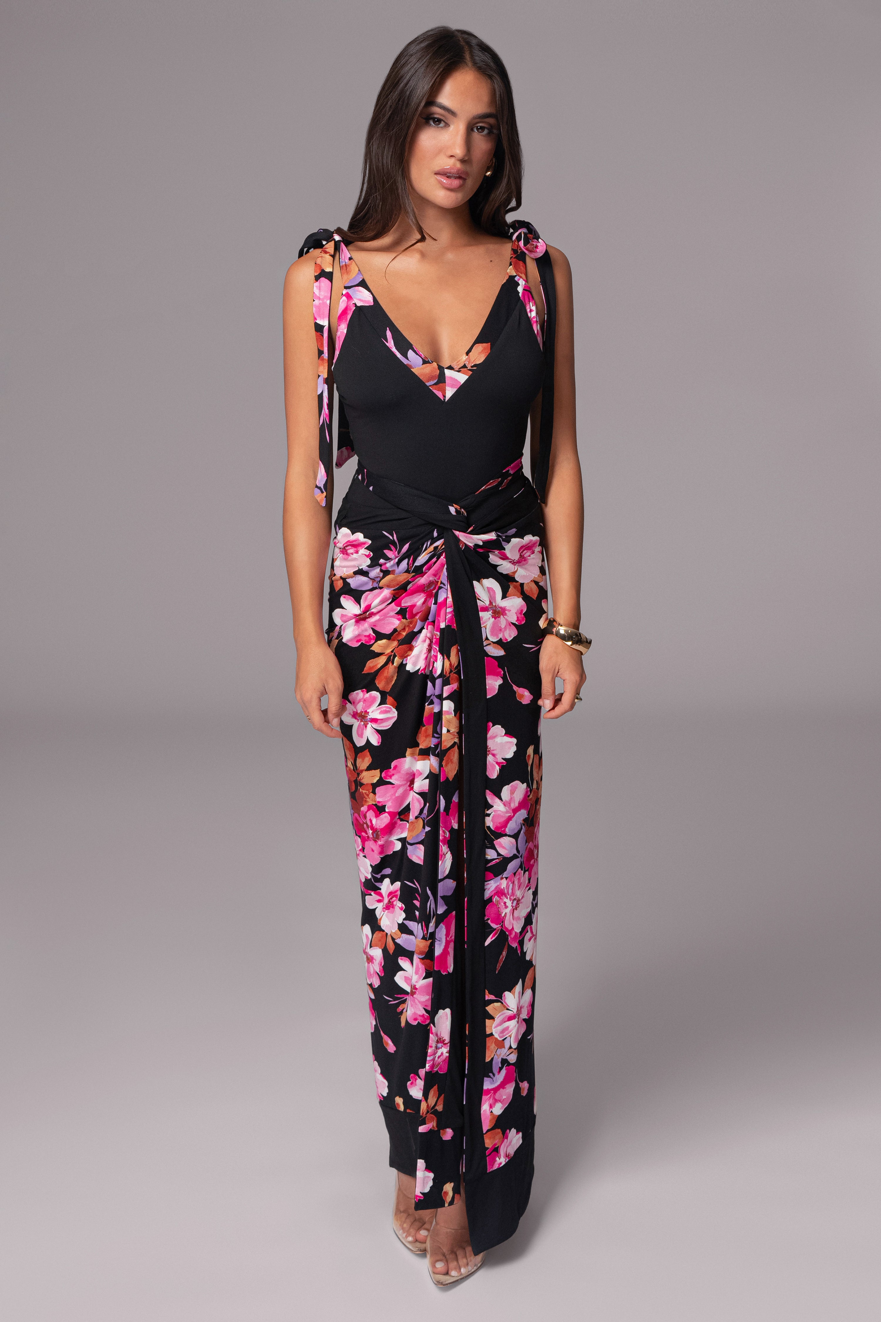 Black Floral Kamie Reversible Skirt Set - JLUXLABEL