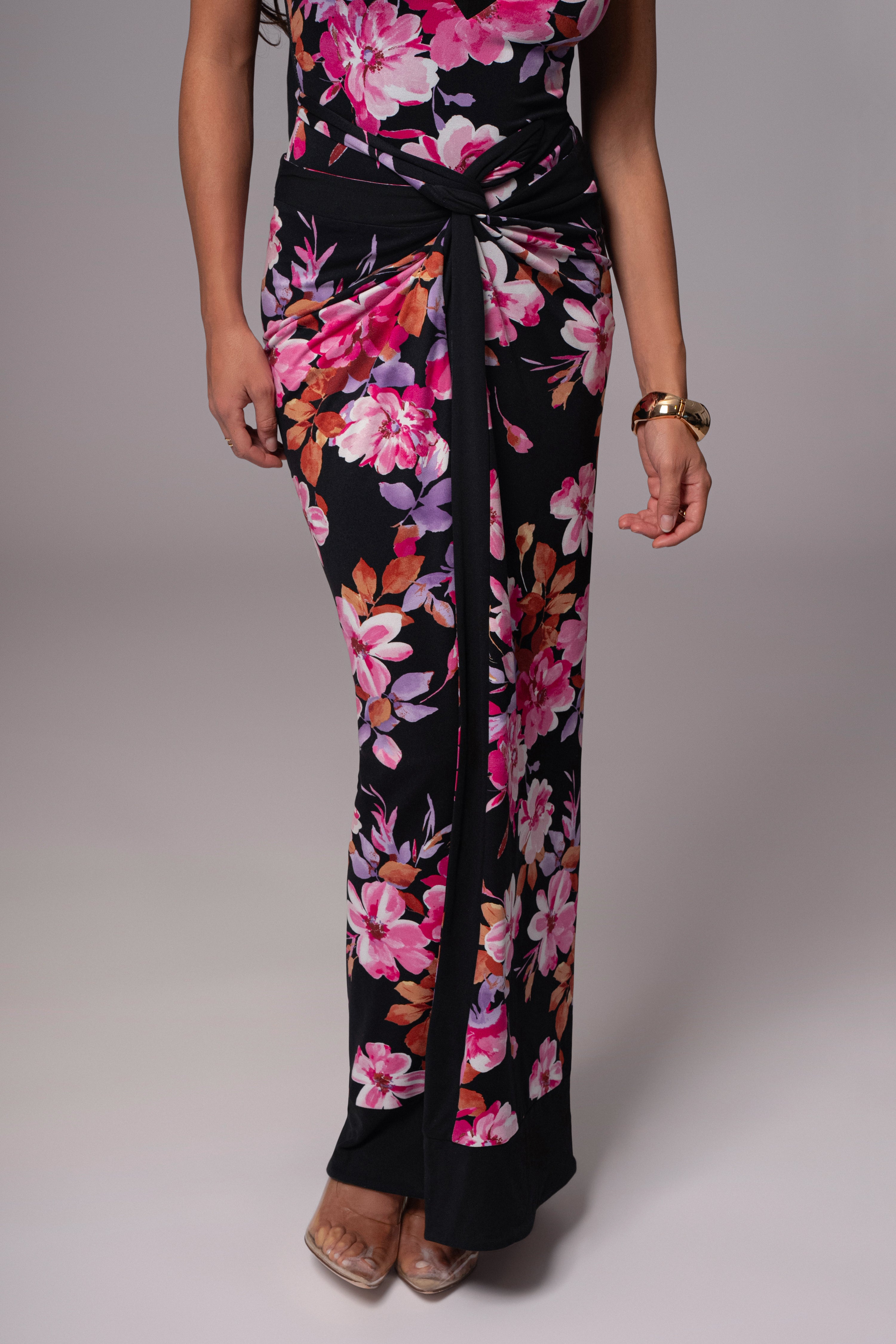 Black Floral Kamie Reversible Skirt Set - JLUXLABEL