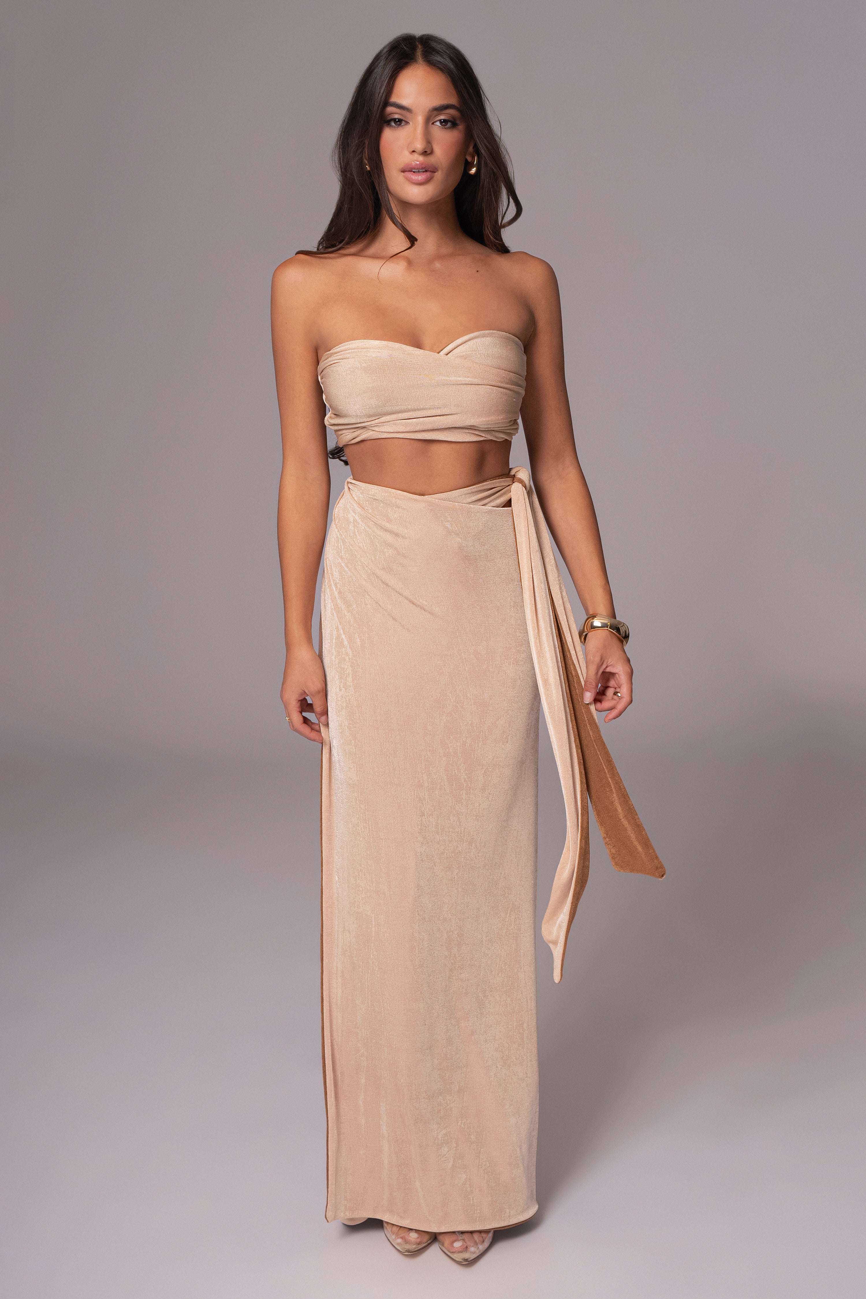Brown/Beige Venus Reversible Skirt Set - JLUXLABEL