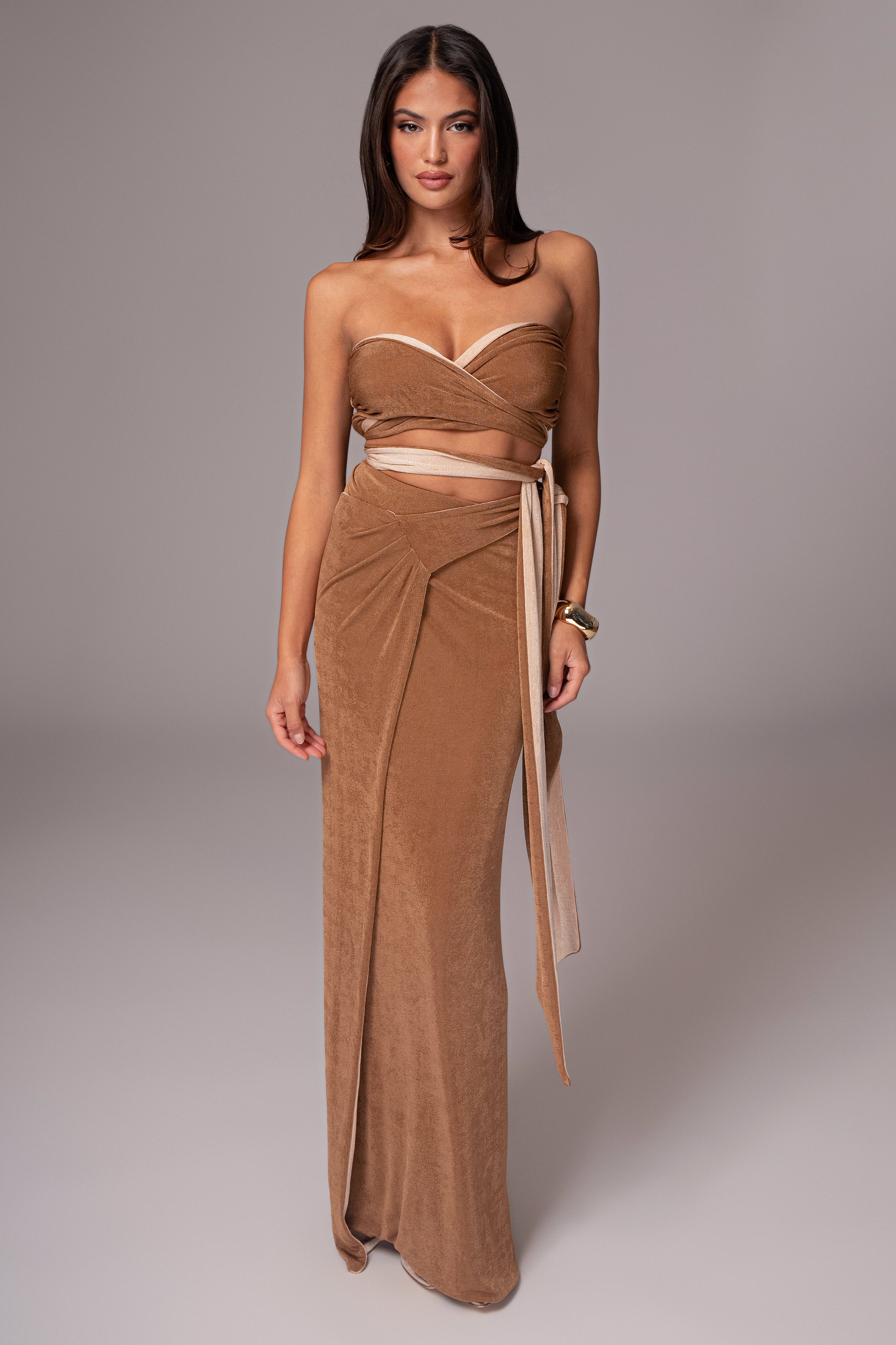 Brown/Beige Venus Reversible Skirt Set - JLUXLABEL