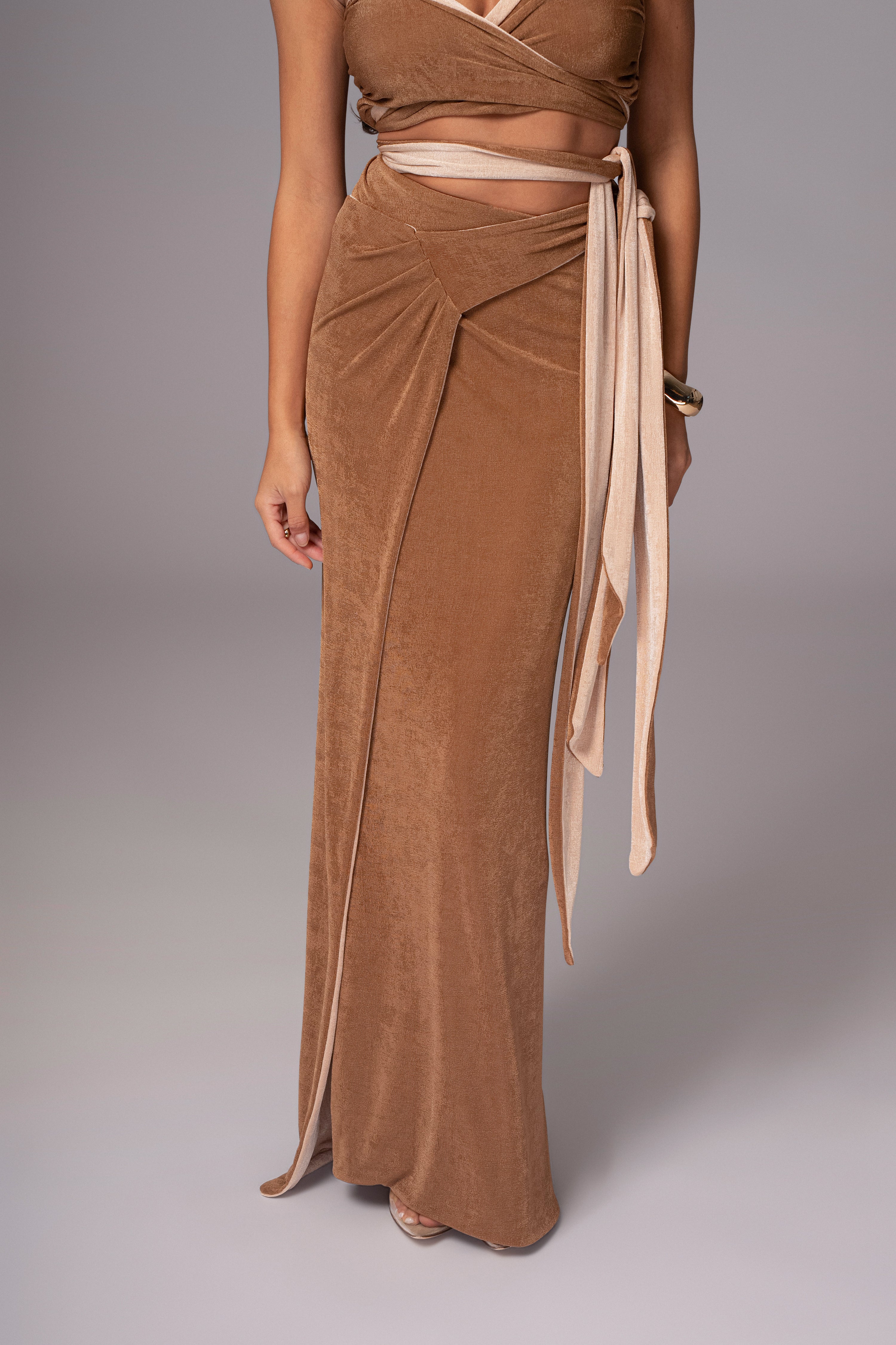 Brown/Beige Venus Reversible Skirt Set - JLUXLABEL