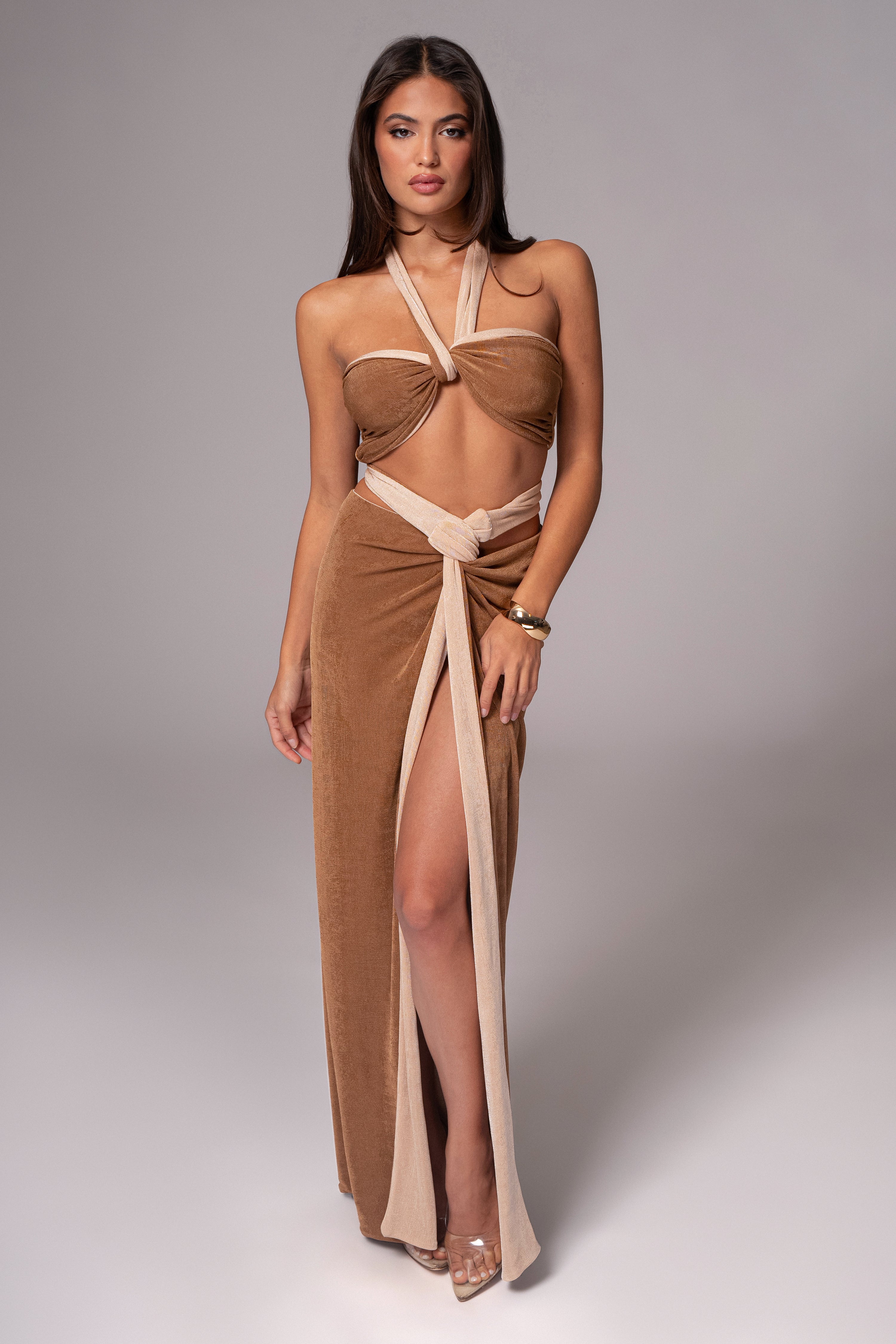 Brown/Beige Venus Reversible Skirt Set - JLUXLABEL