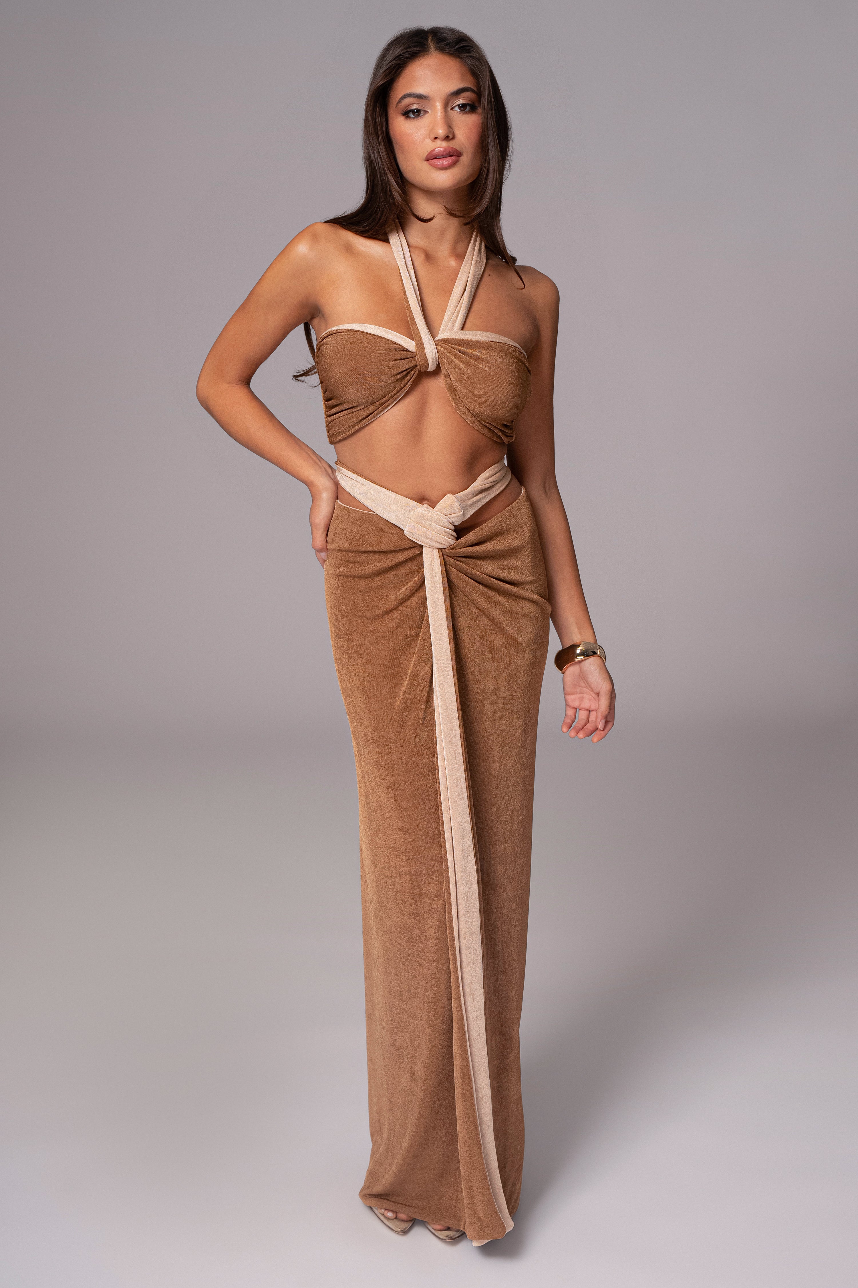 Brown/Beige Venus Reversible Skirt Set - JLUXLABEL